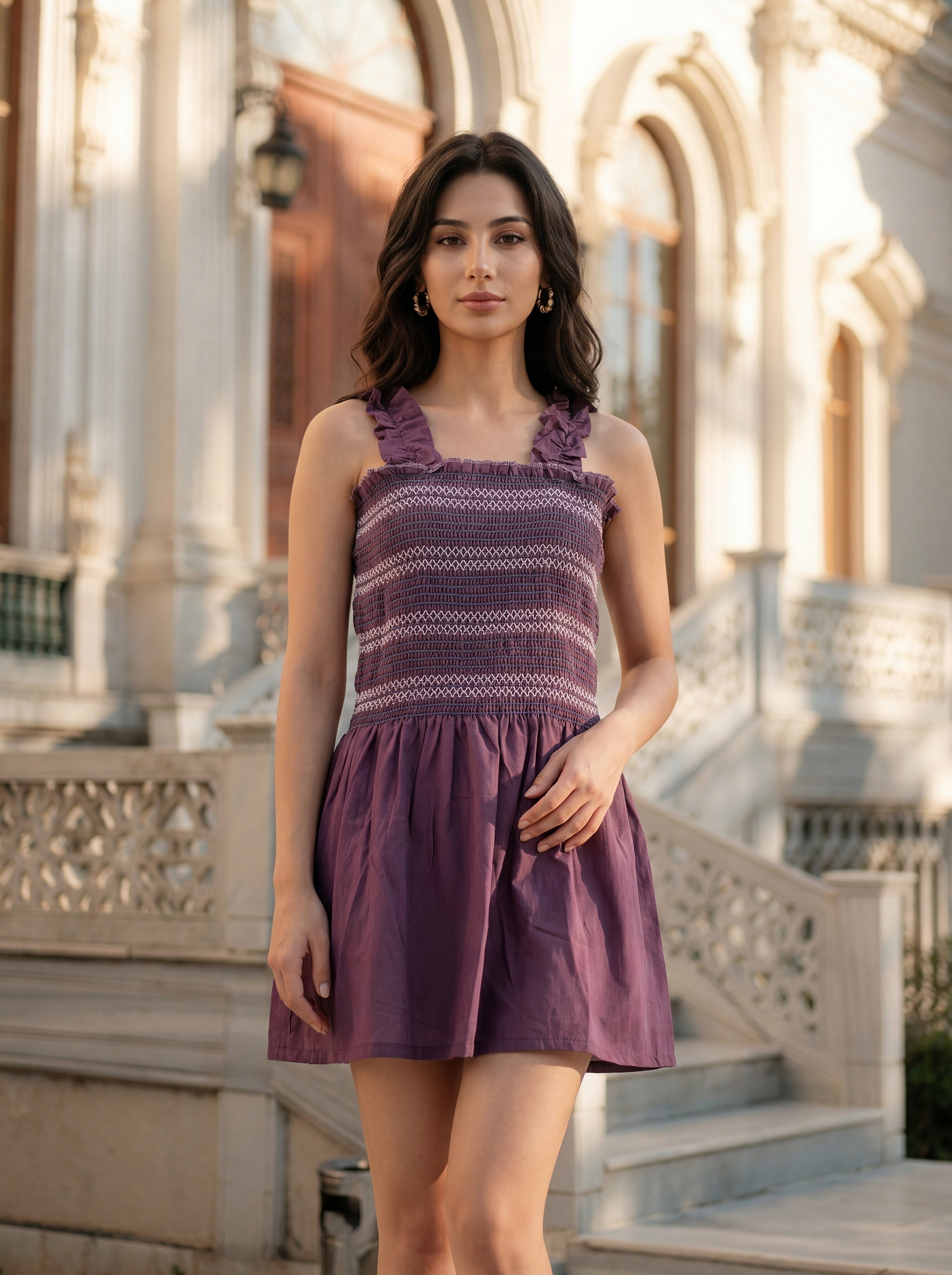 Purple Soft Rayon Slub Mini Dress