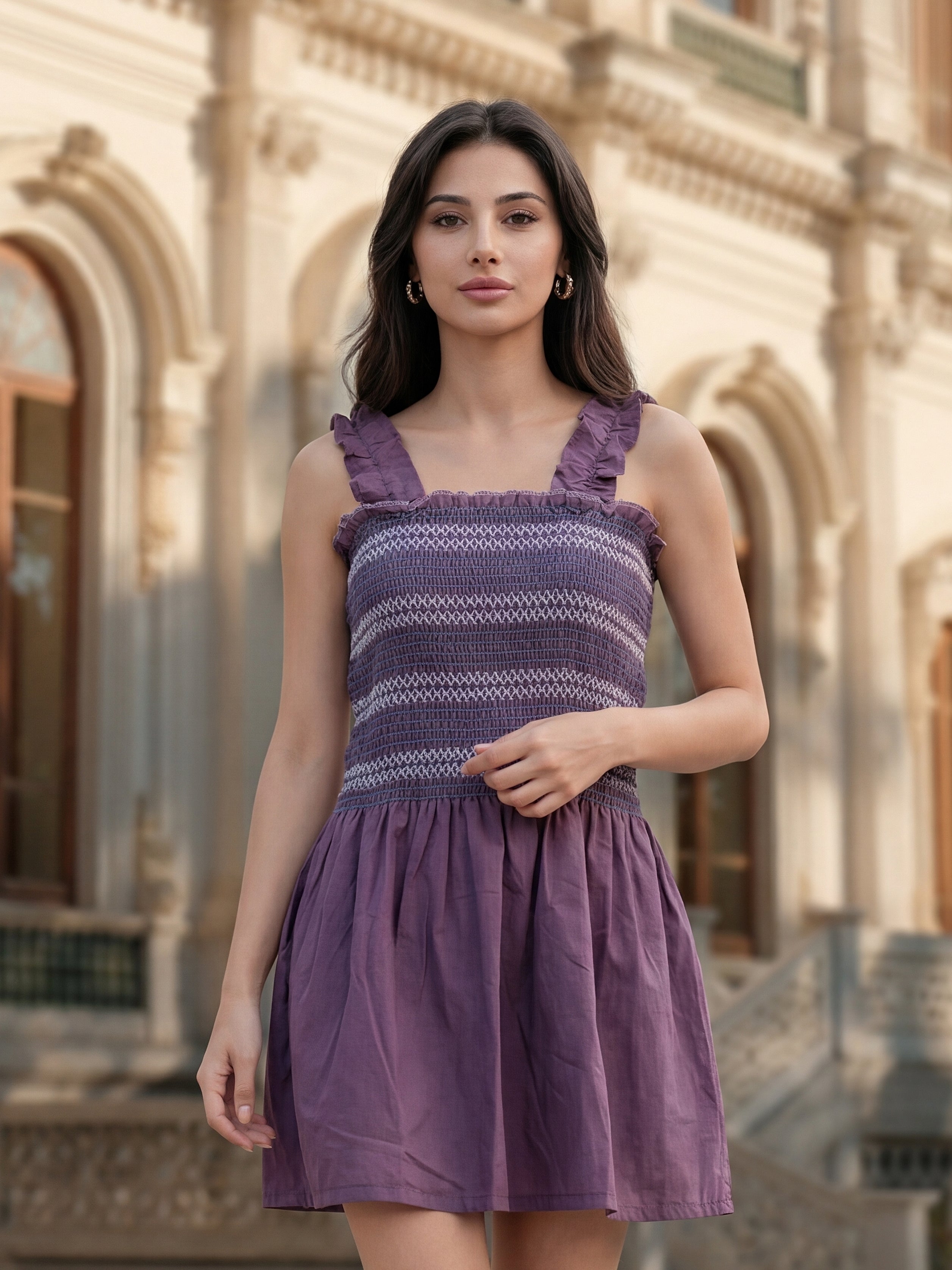 Purple Soft Rayon Slub Mini Dress