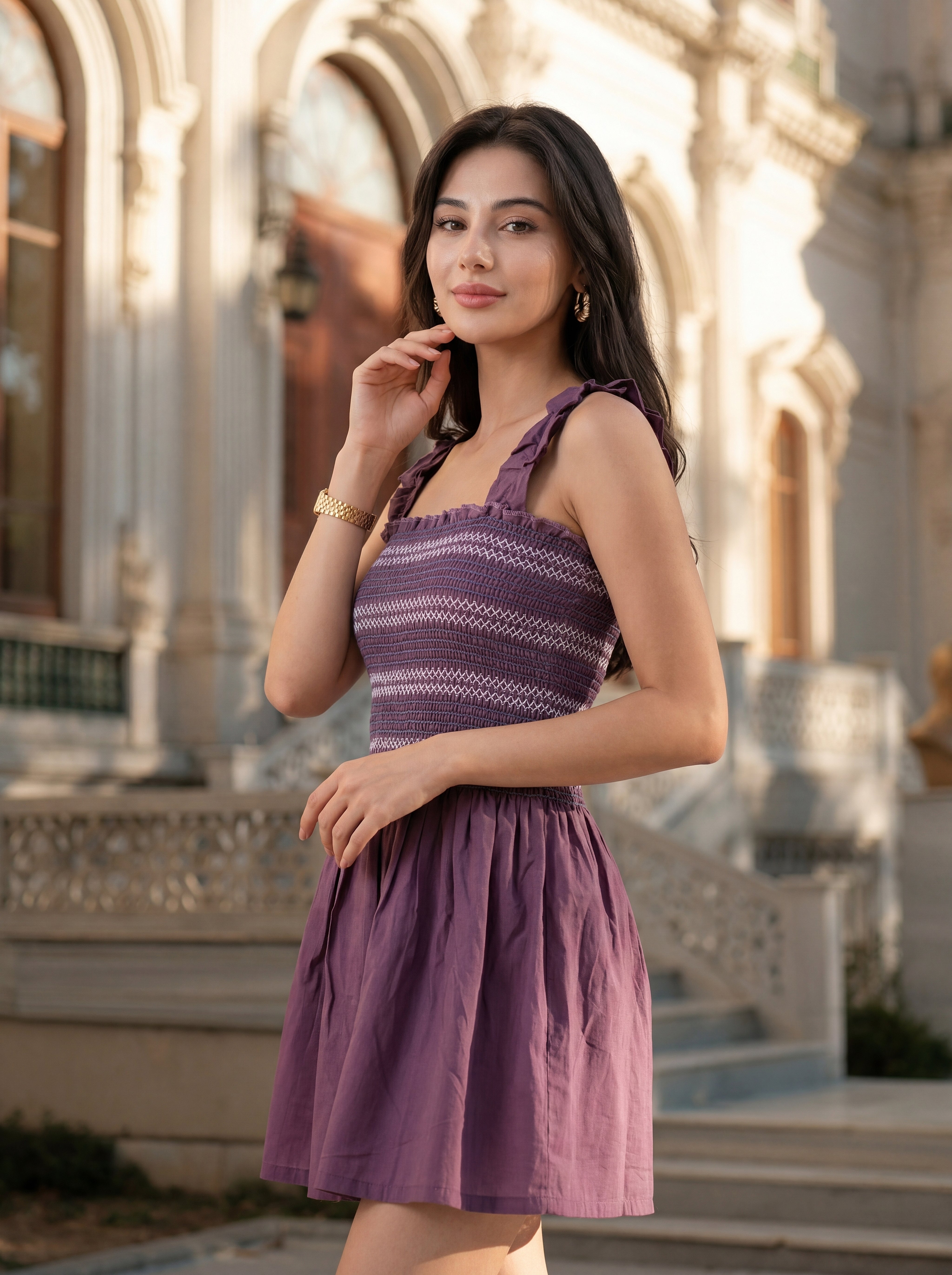 Purple Soft Rayon Slub Mini Dress