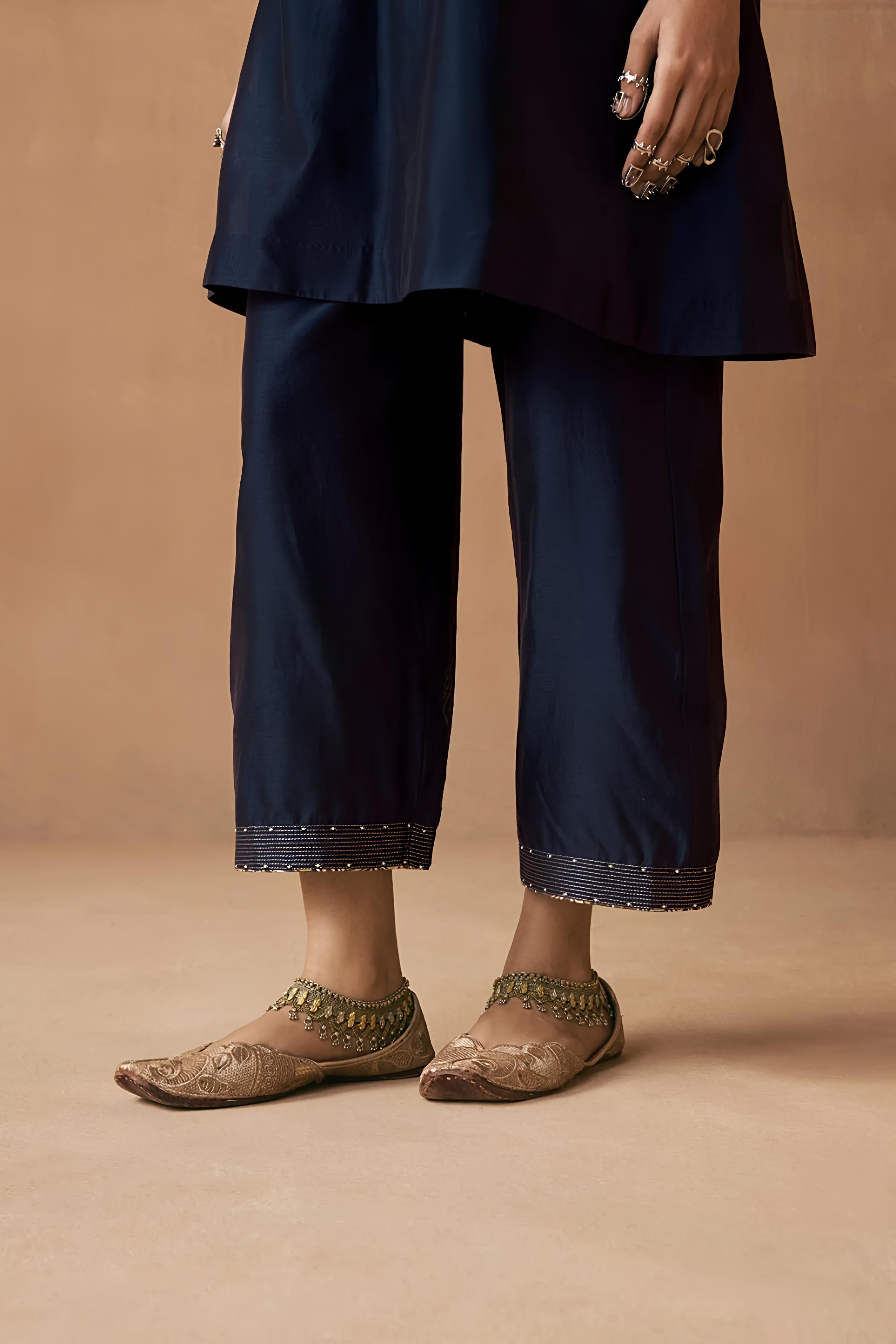 Navy Blue Roman Silk Salwar Suit