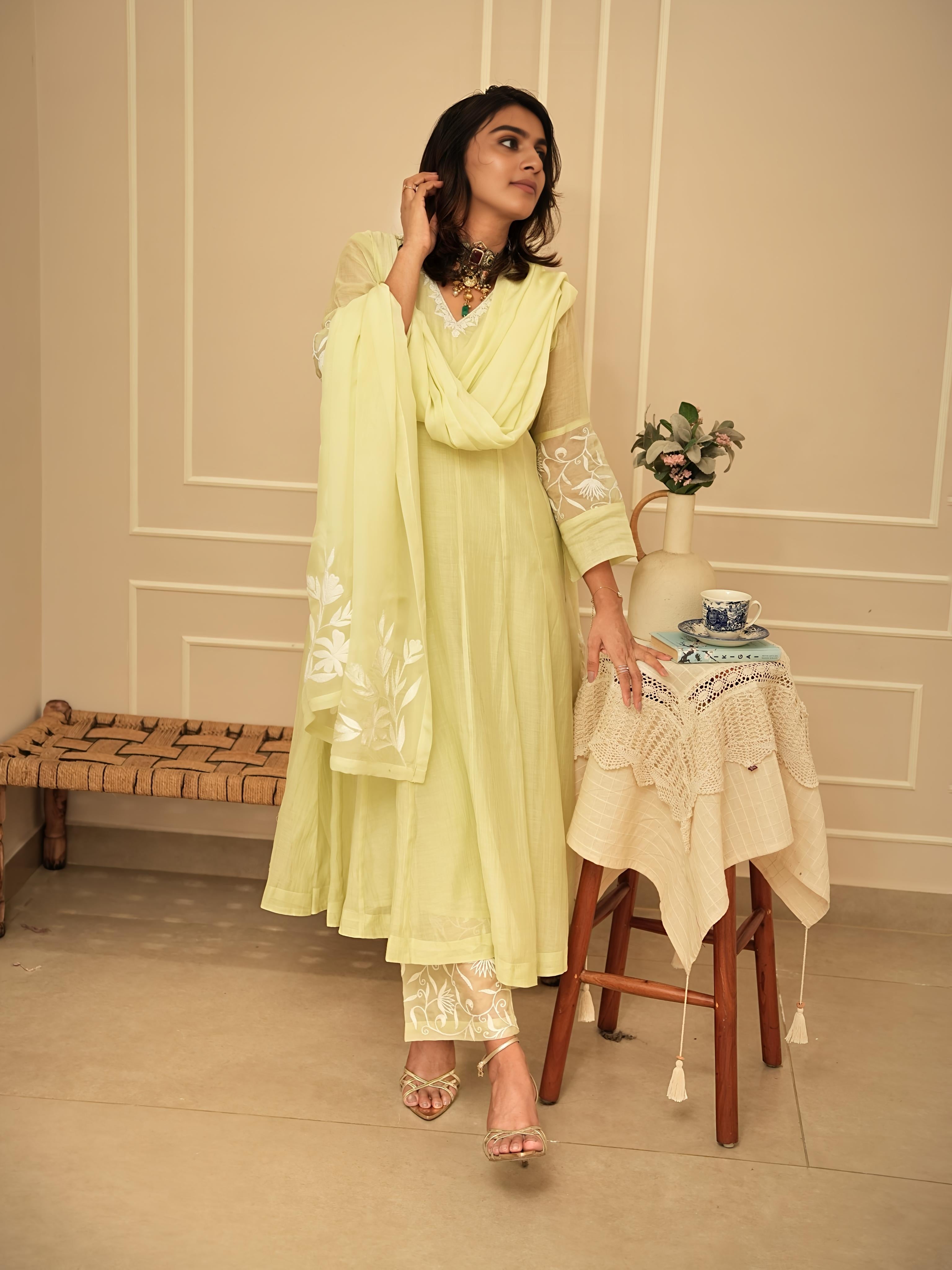 Lime Green Anarkali Suit Set