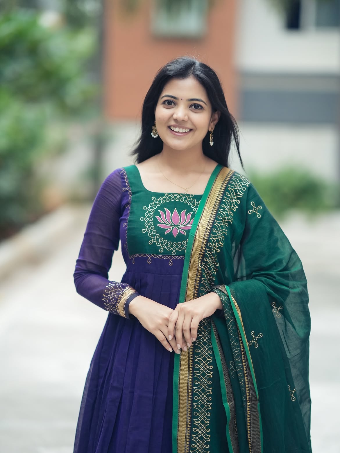 Deep Blue Emerald Green Flared Anarkali Suit Set