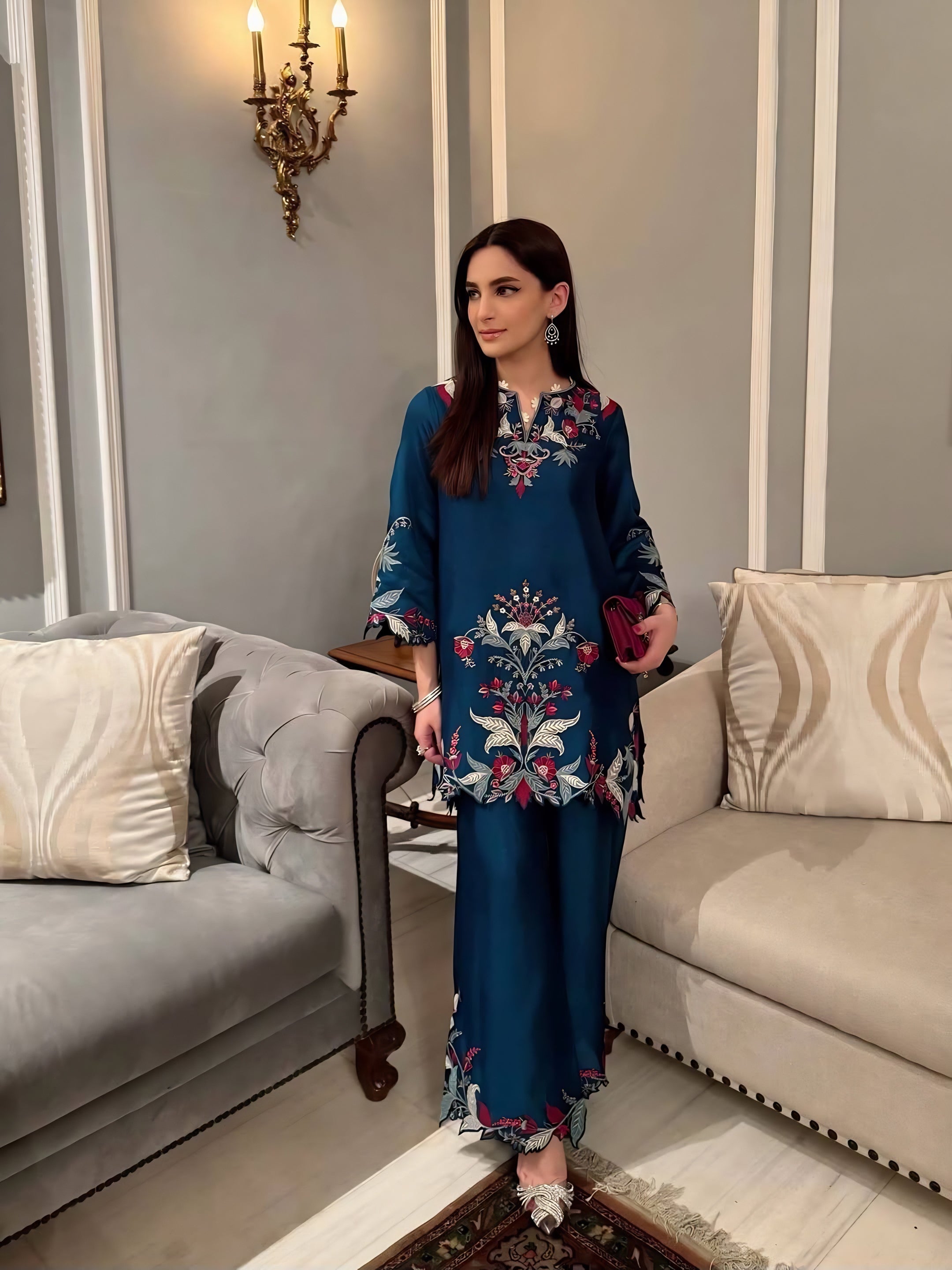 Zein Embroidered Silk Co-Ord Set