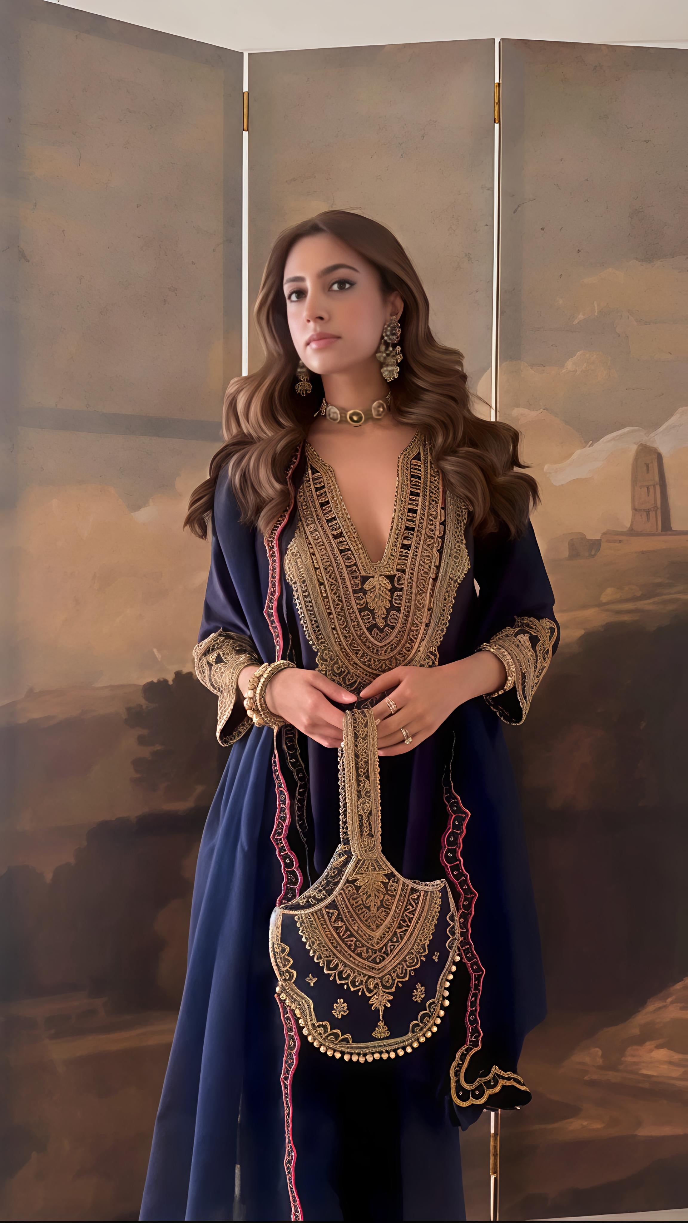 Navy Blue Roman Silk Salwar Suit