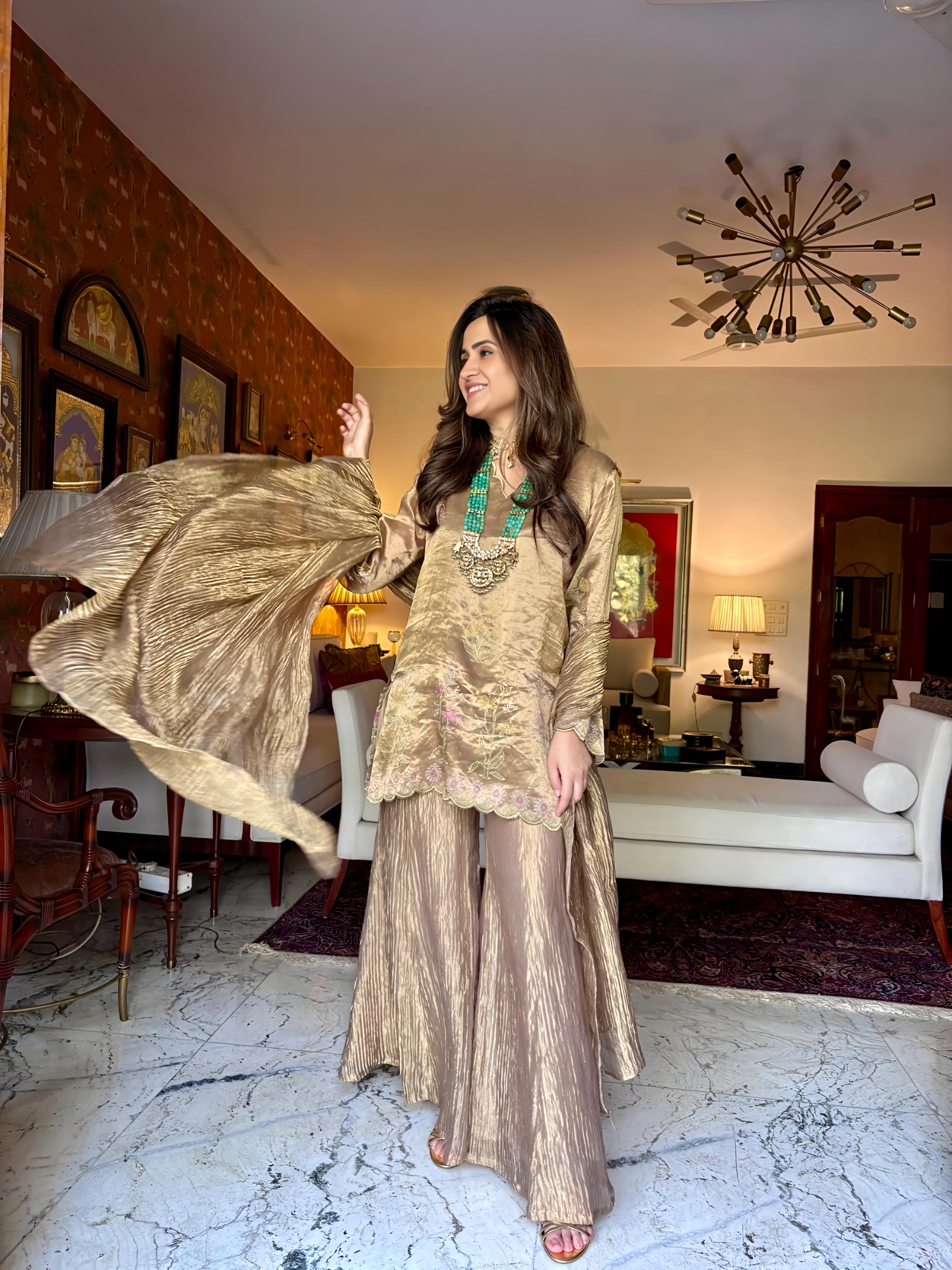 Metallic Crushed Sharara Set