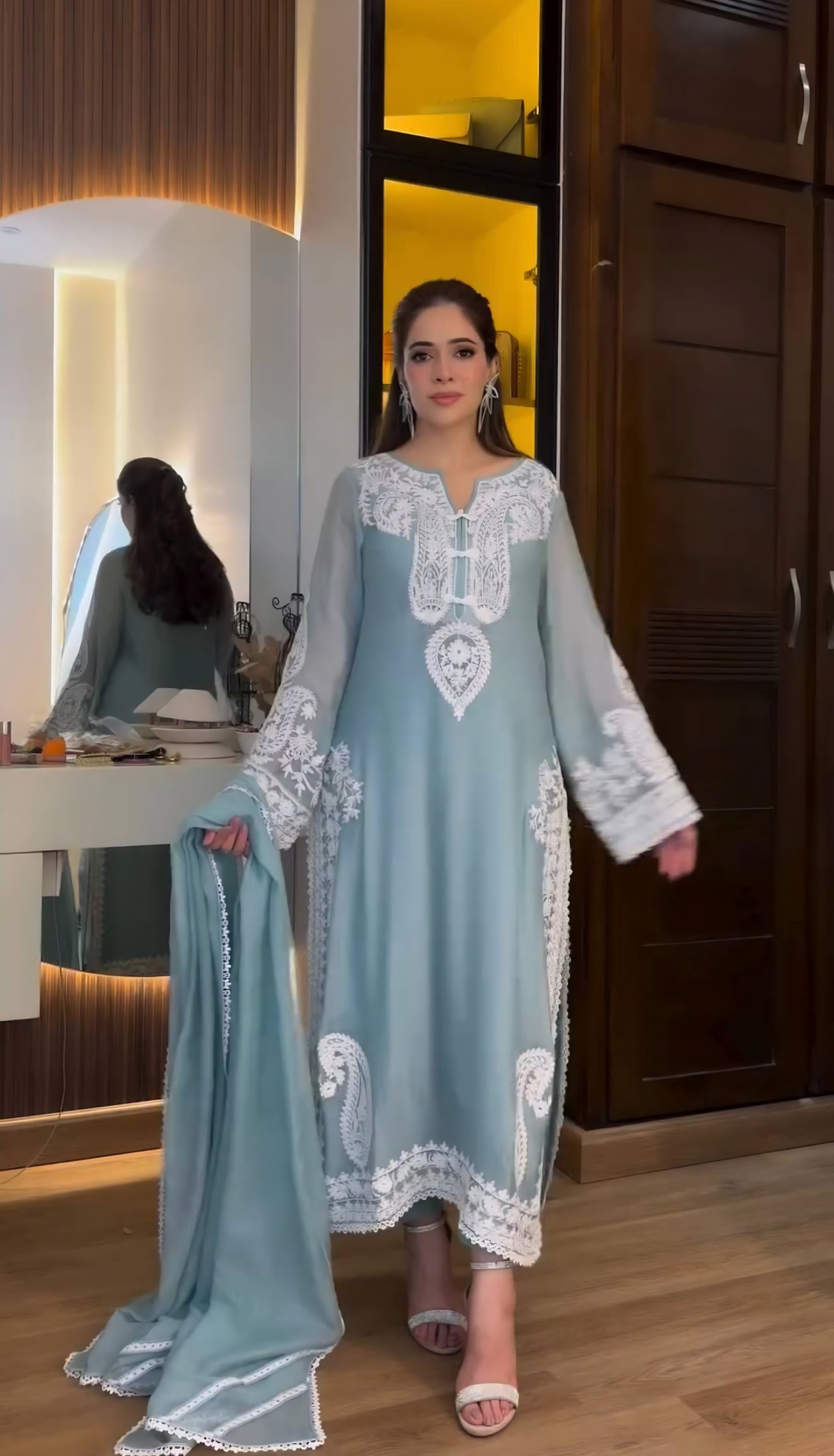 Sky Blue Embroidered Suit Set