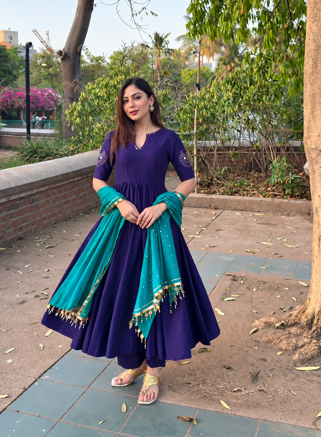 Purple Anarkali Suit Set