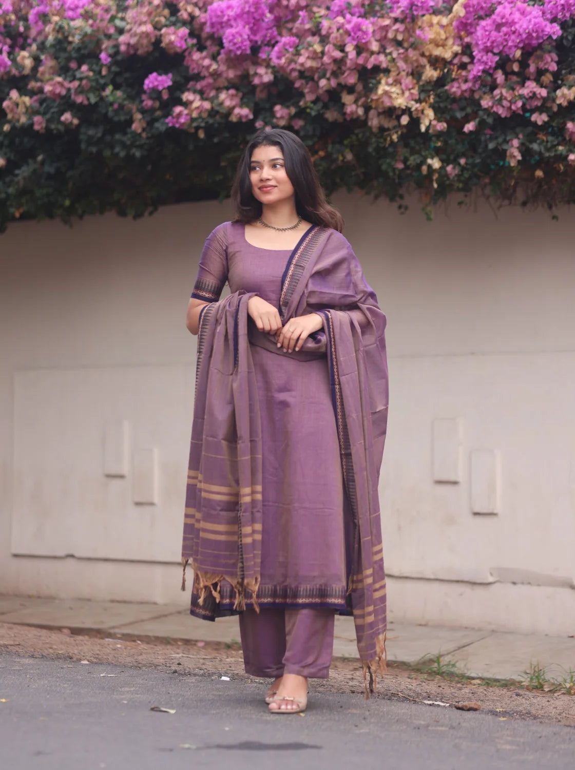Lilac Narayanpet Cotton A-Line Suit Set