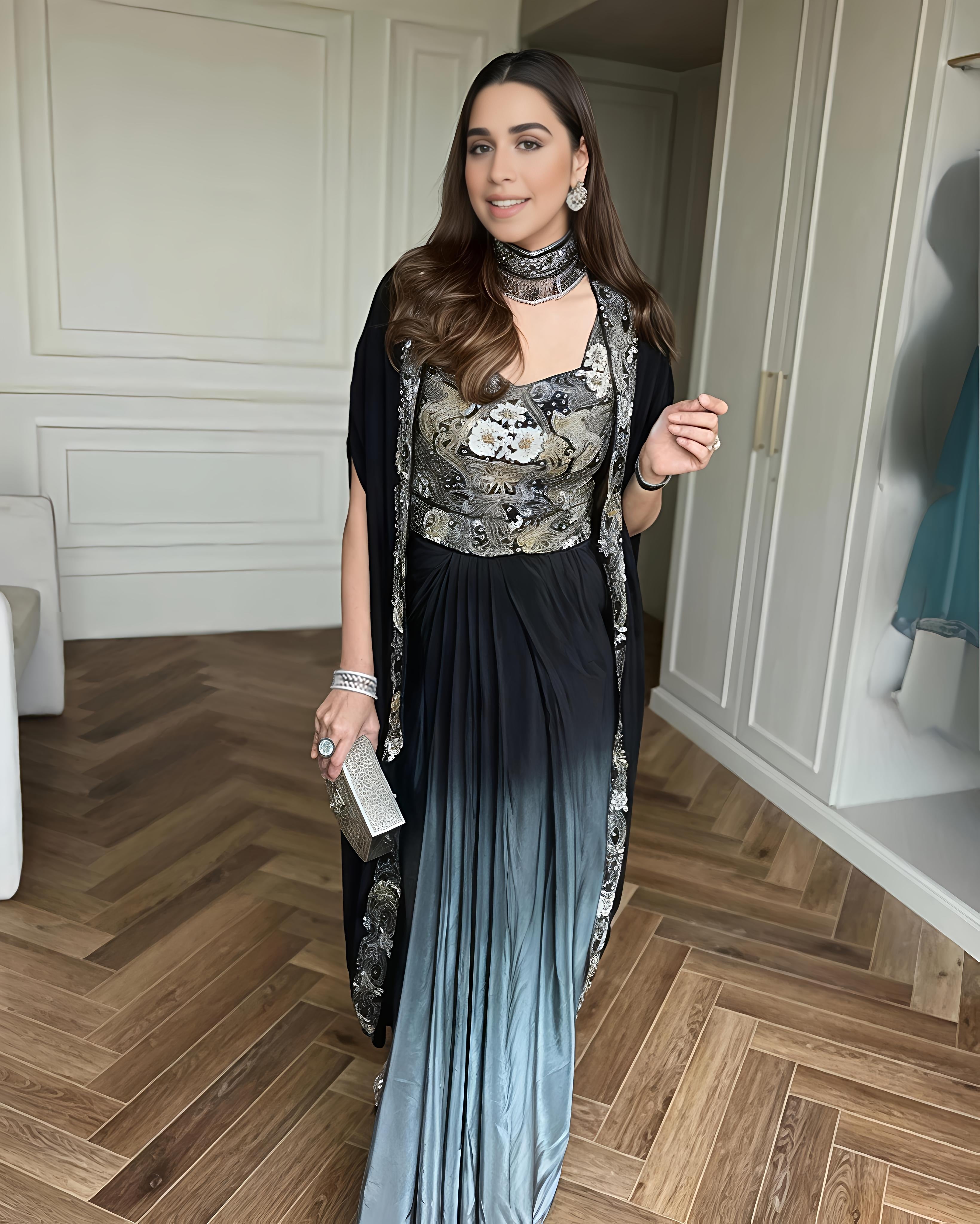 Black Ombre Draped Dhoti Skirt Set