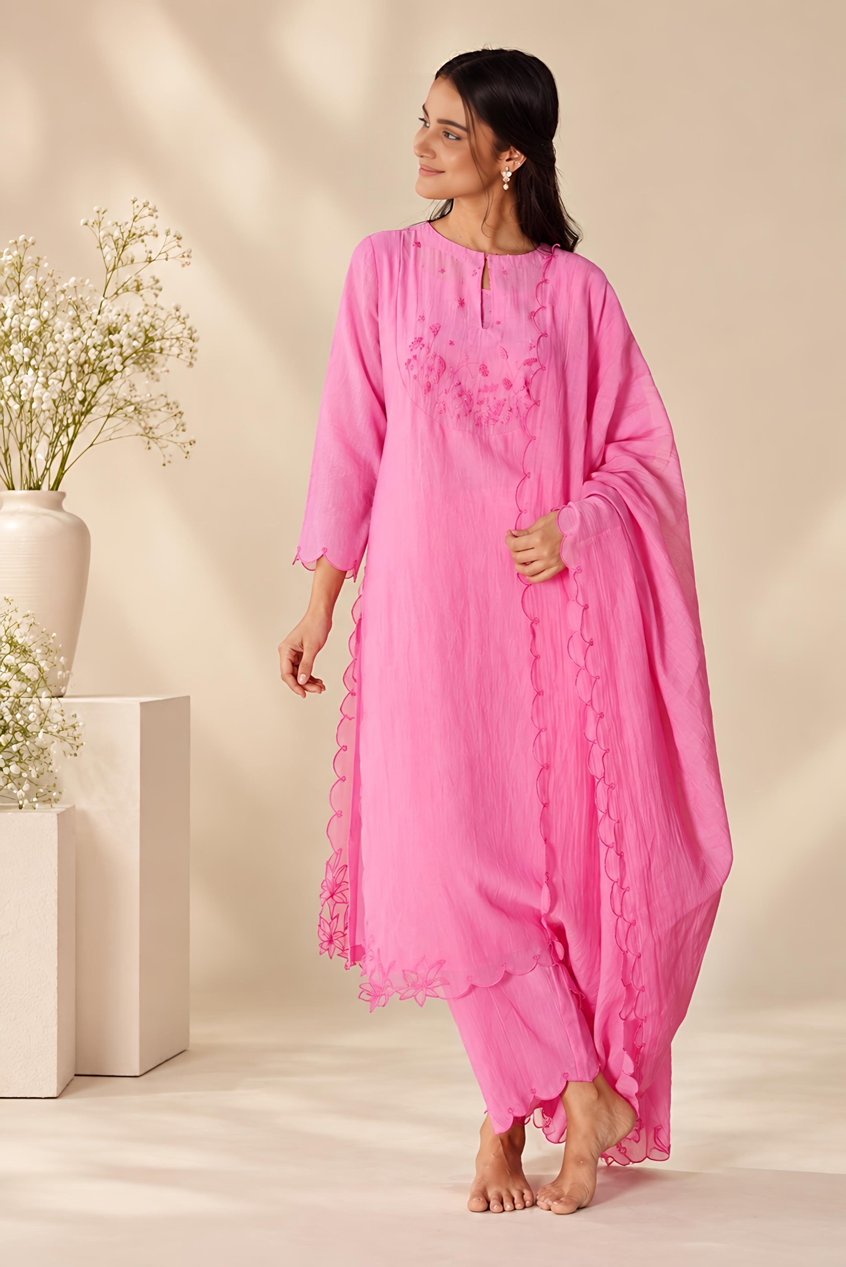 Pink Mishri Chanderi Kurta Set
