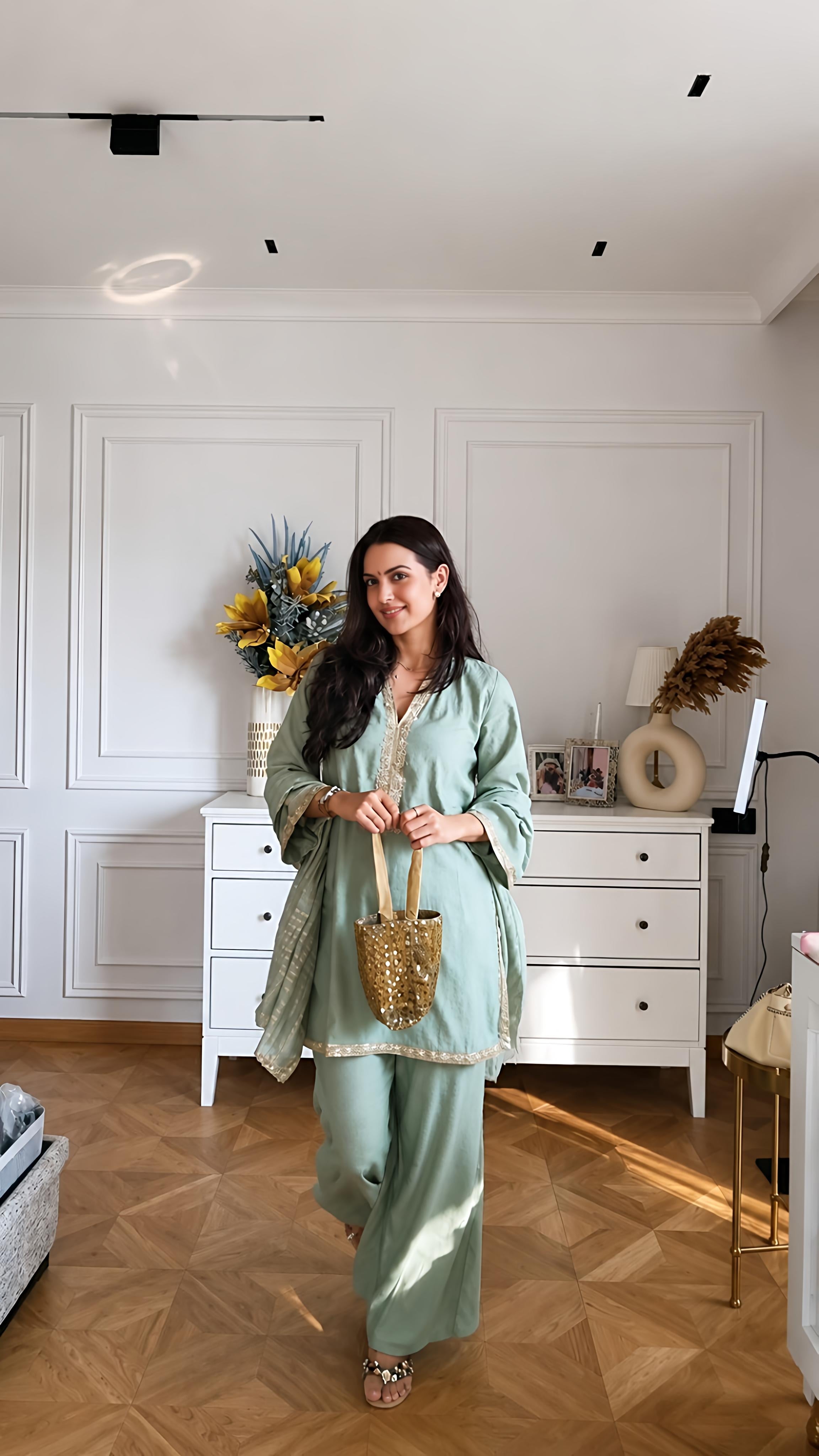 Mint Green Embroidered Kurta Palazzo Set