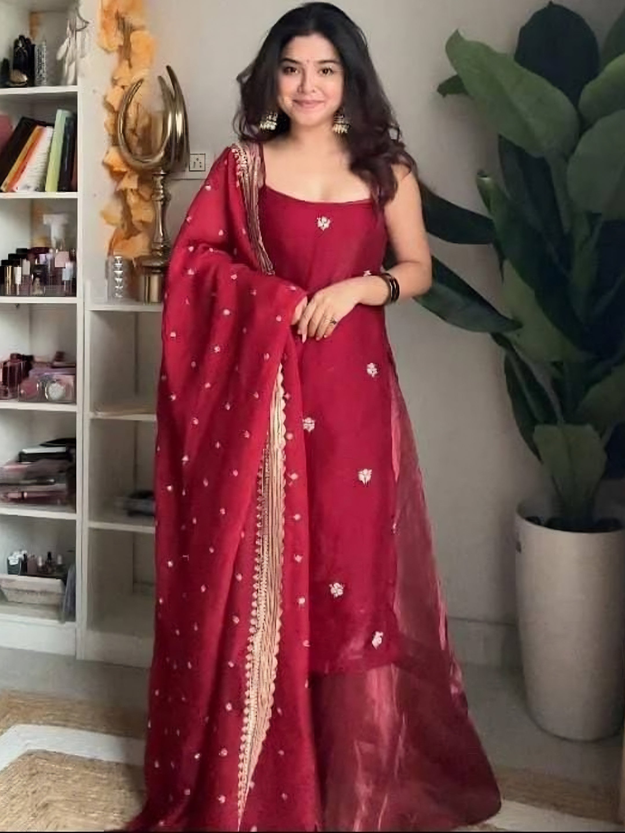 Maroon Jimmy Choo  Salwar Suit Set With Embroidered Dupatta