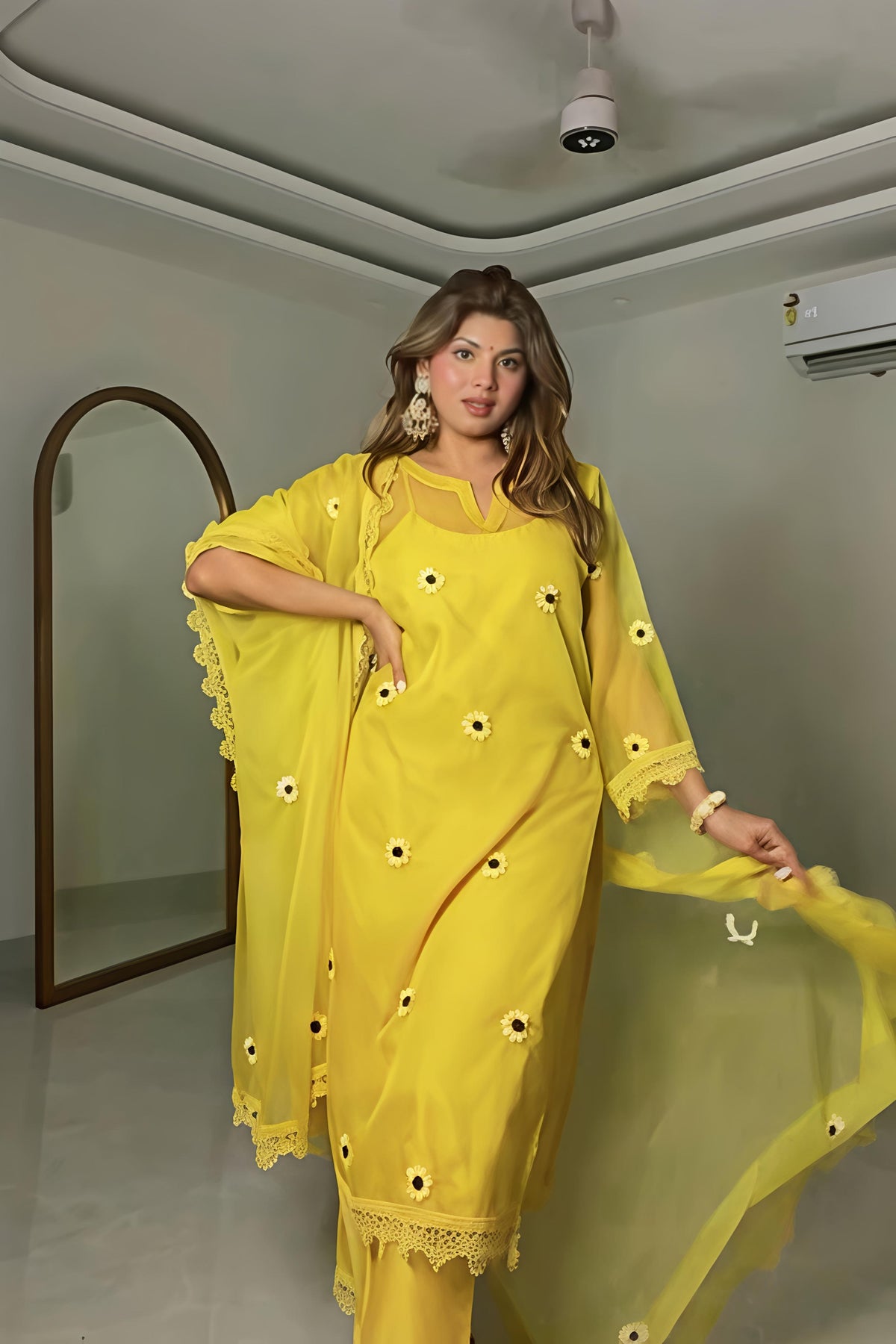Murat Yellow Organza Kurta Set