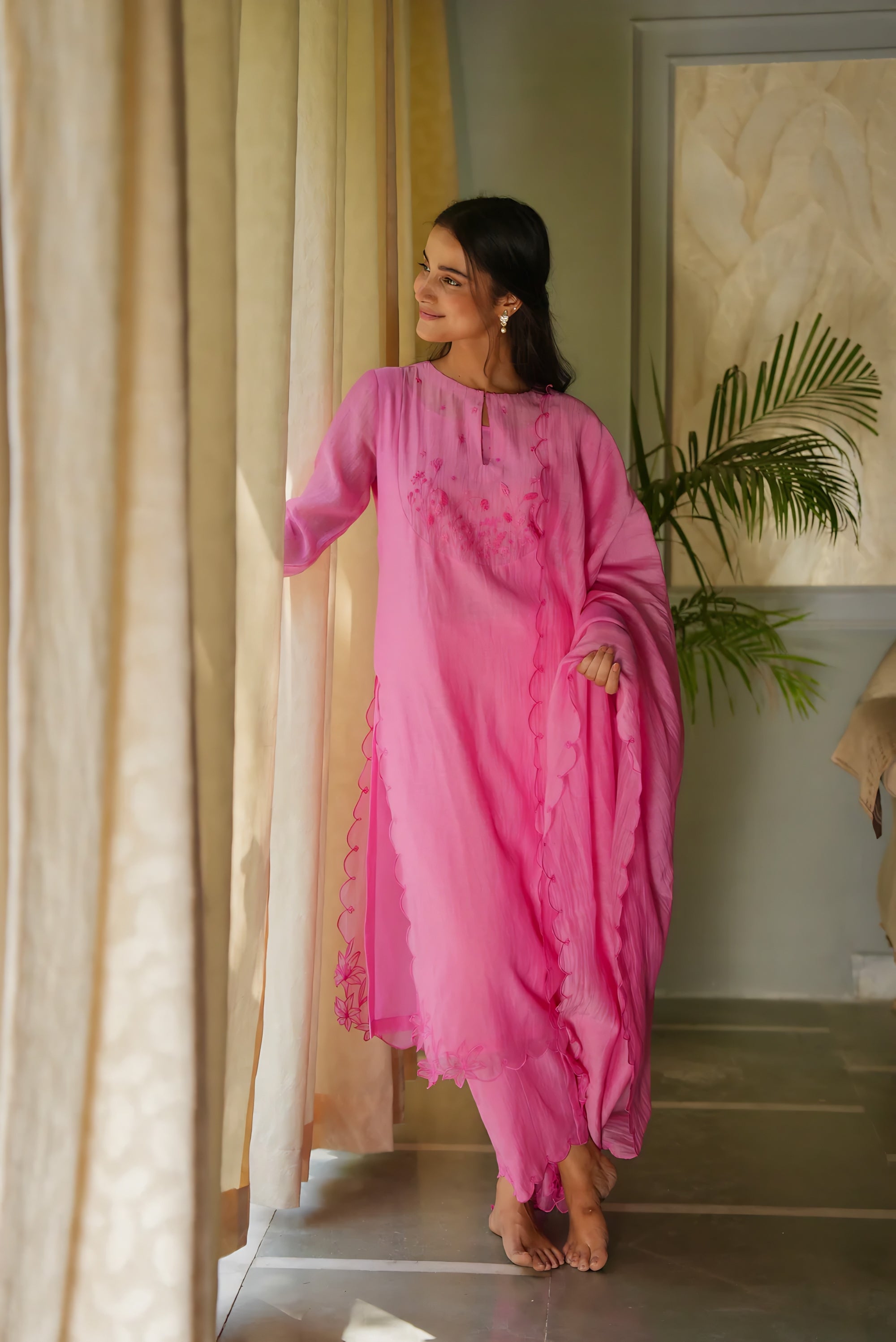 Pink Mishri Chanderi Kurta Set