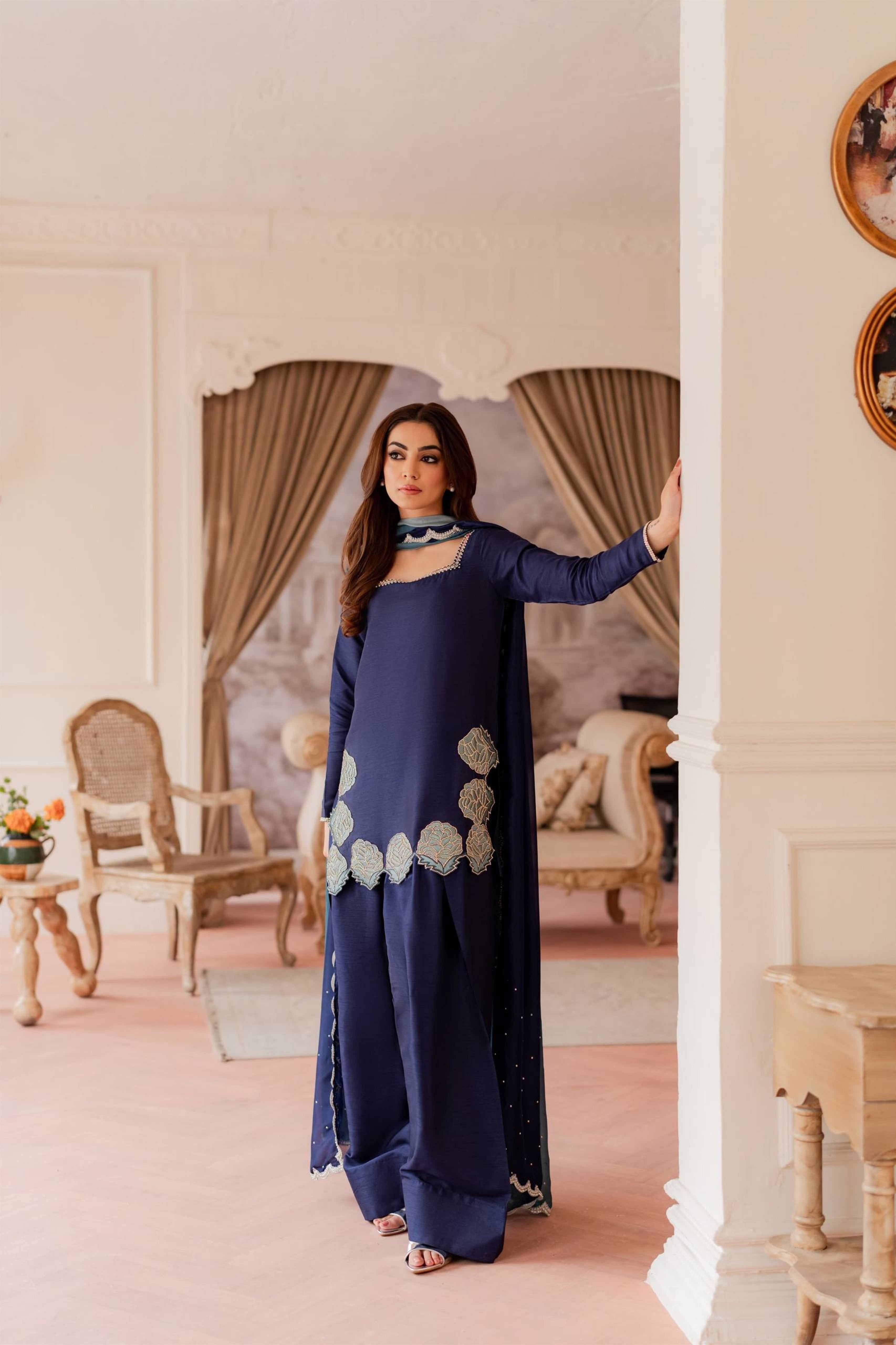 Aqua Blue Bold And Breathtaking Zari Embroidery Suit