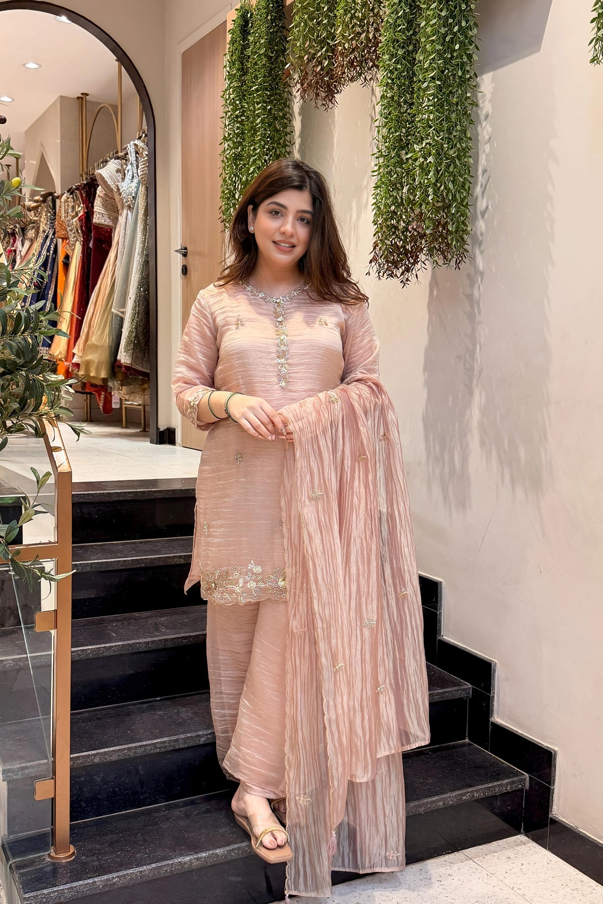 Rose Gold Hand Embroidered Suit Set