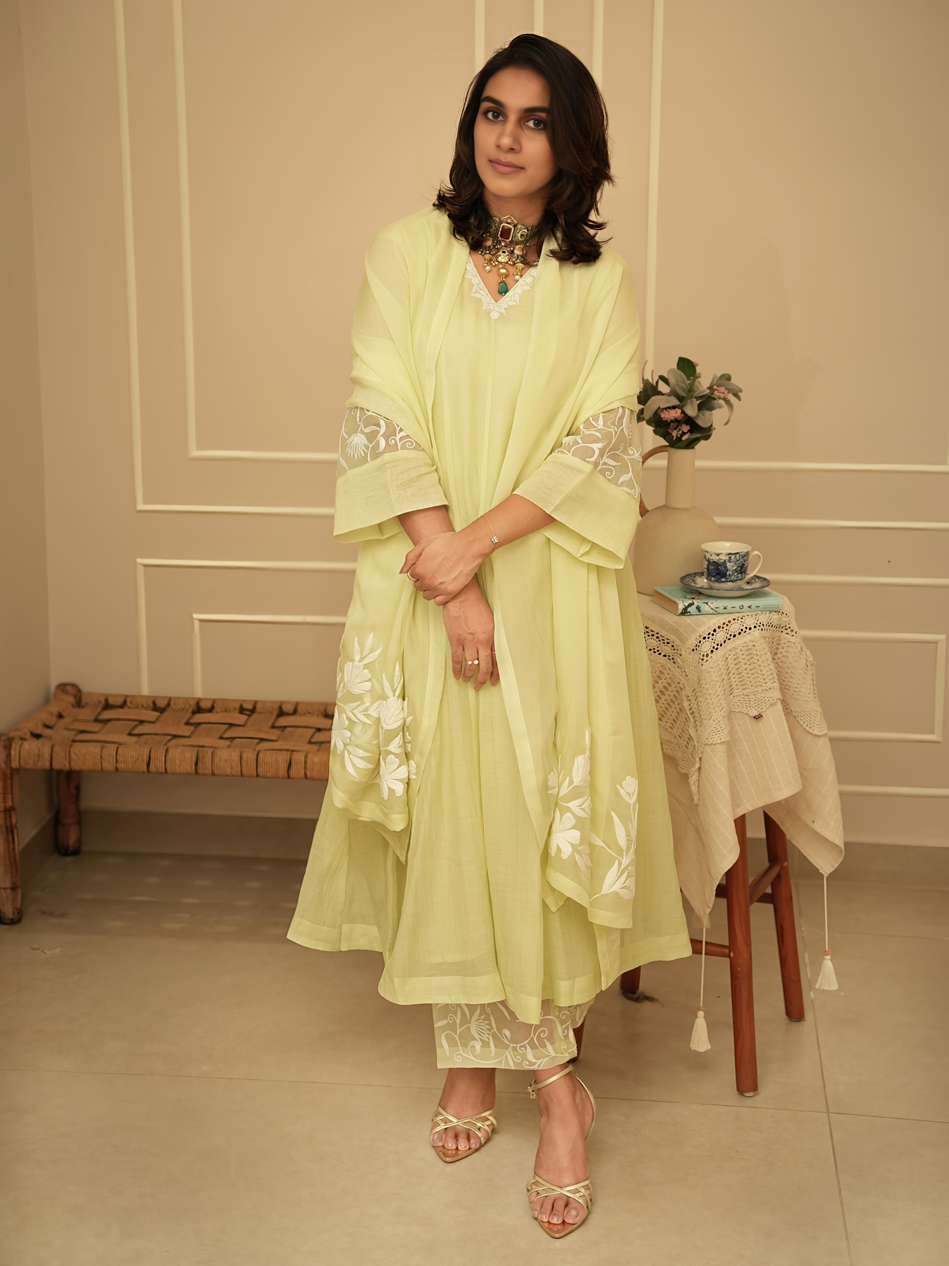 Lime Green Anarkali Suit Set