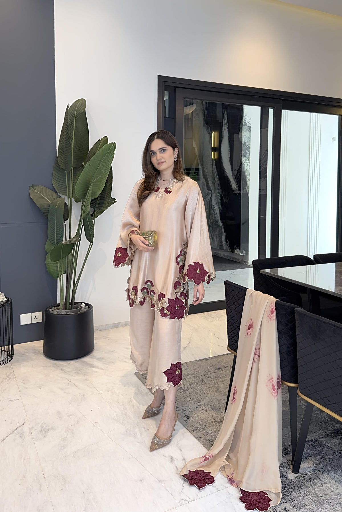 Embroidered Glass Tissue Suit Set