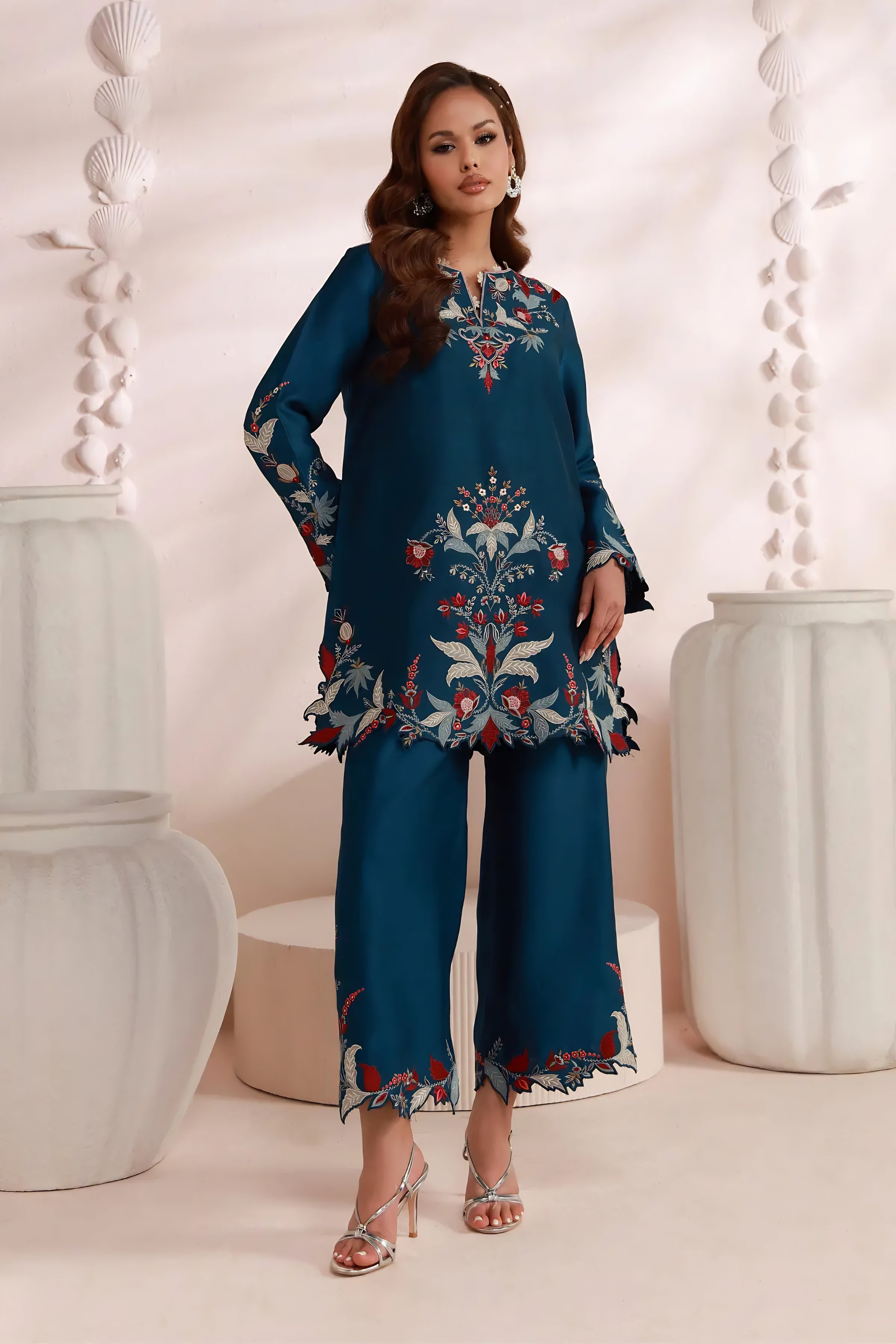 Zein Embroidered Silk Co-Ord Set