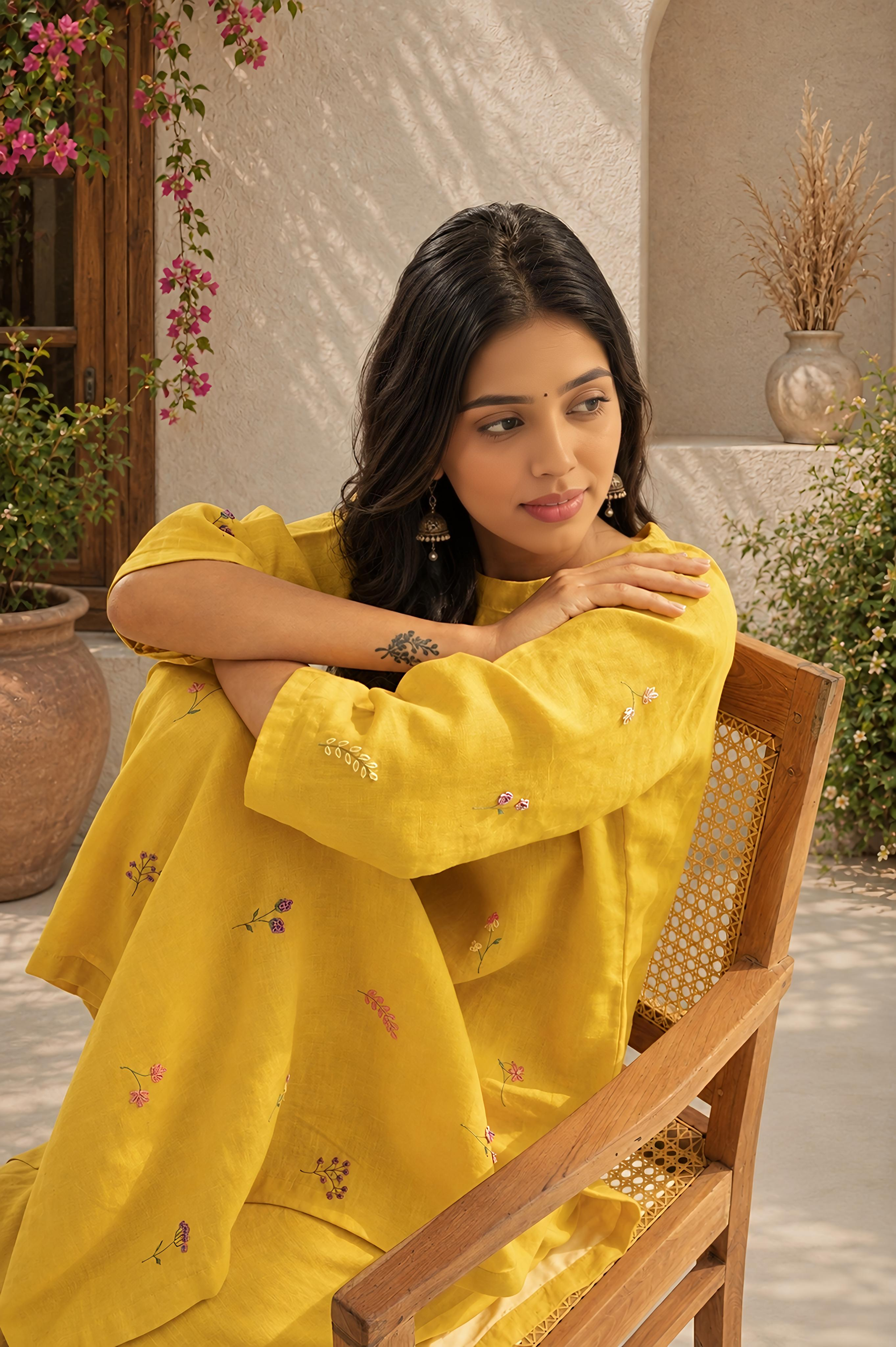 Phool Linen Kurta Set