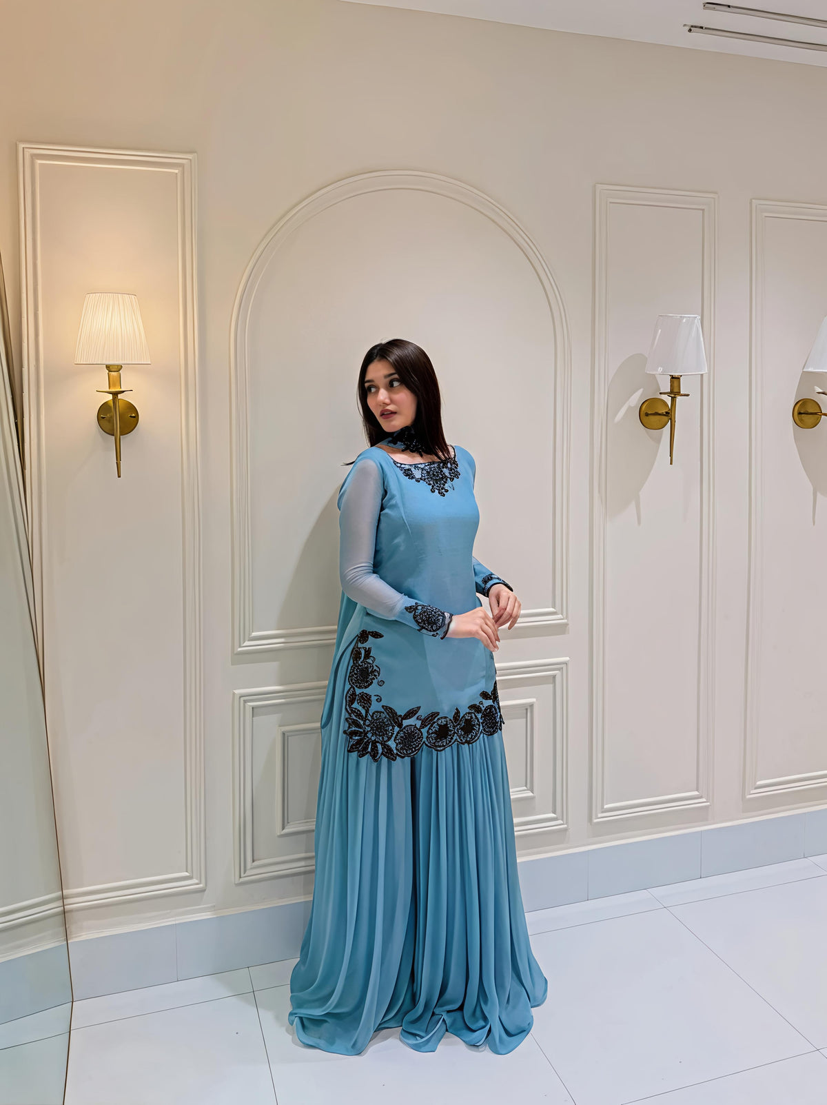 SOLID BLUE KURTA SHARARA SET