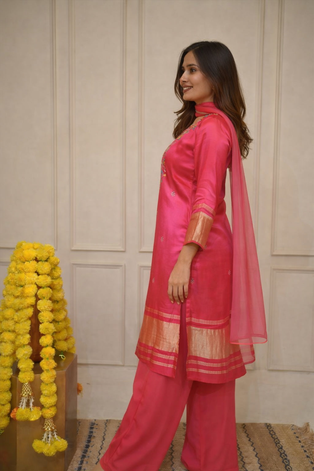 Zaierra Pink Embroidered Viscose Kurta Set with Pant and Dupatta
