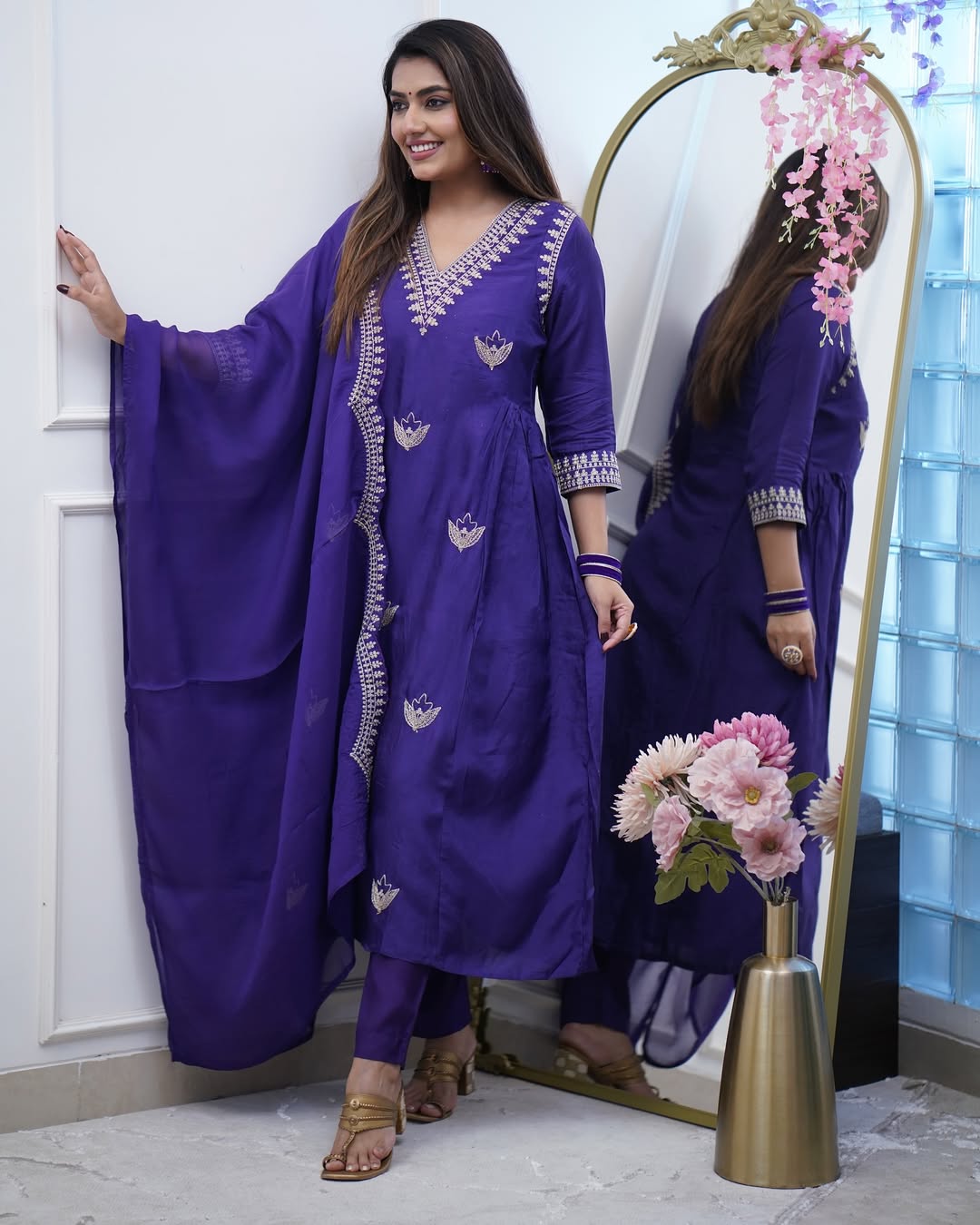 Chanderi Silk Anarkali Suit Set