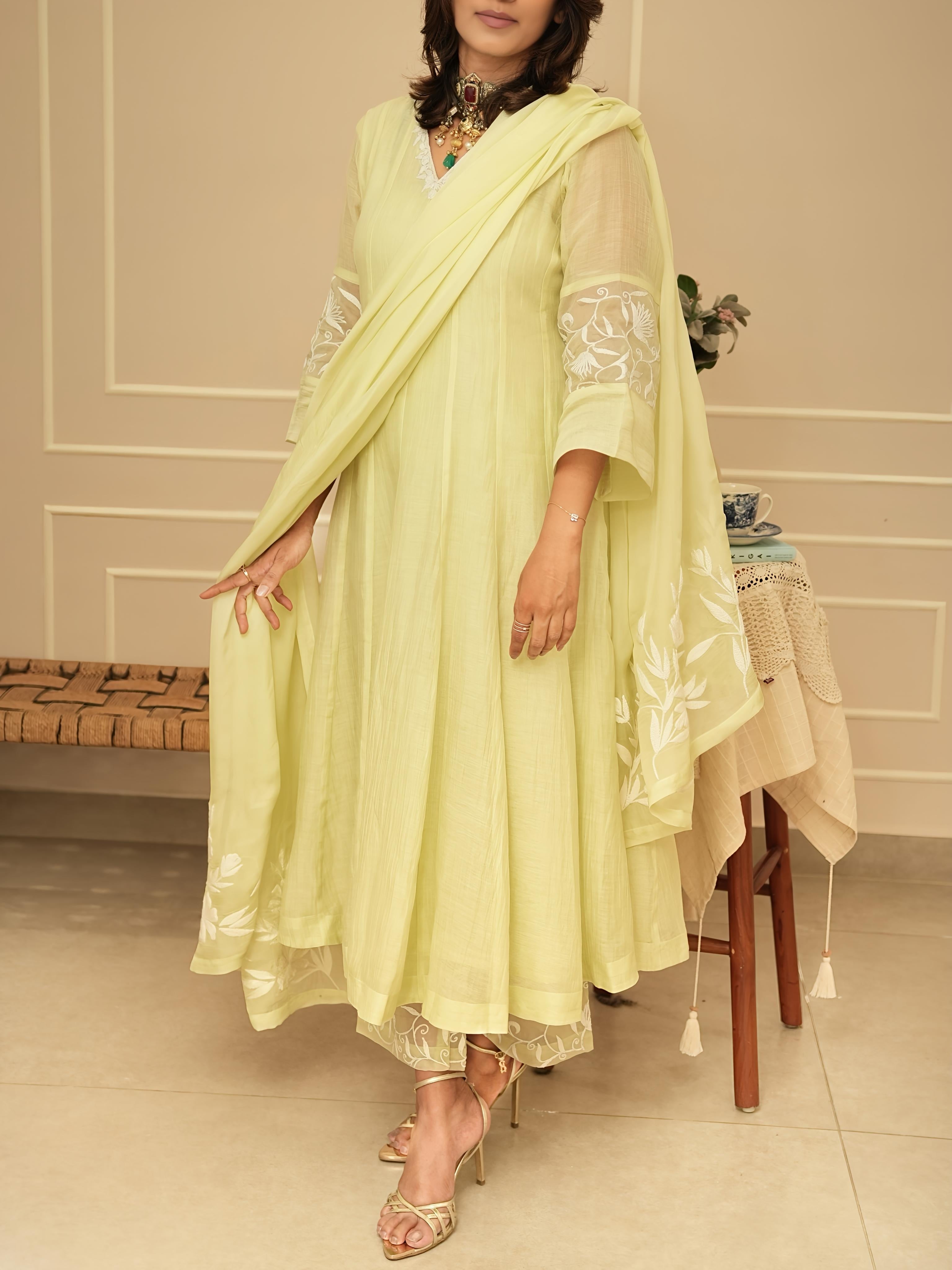 Lime Green Anarkali Suit Set