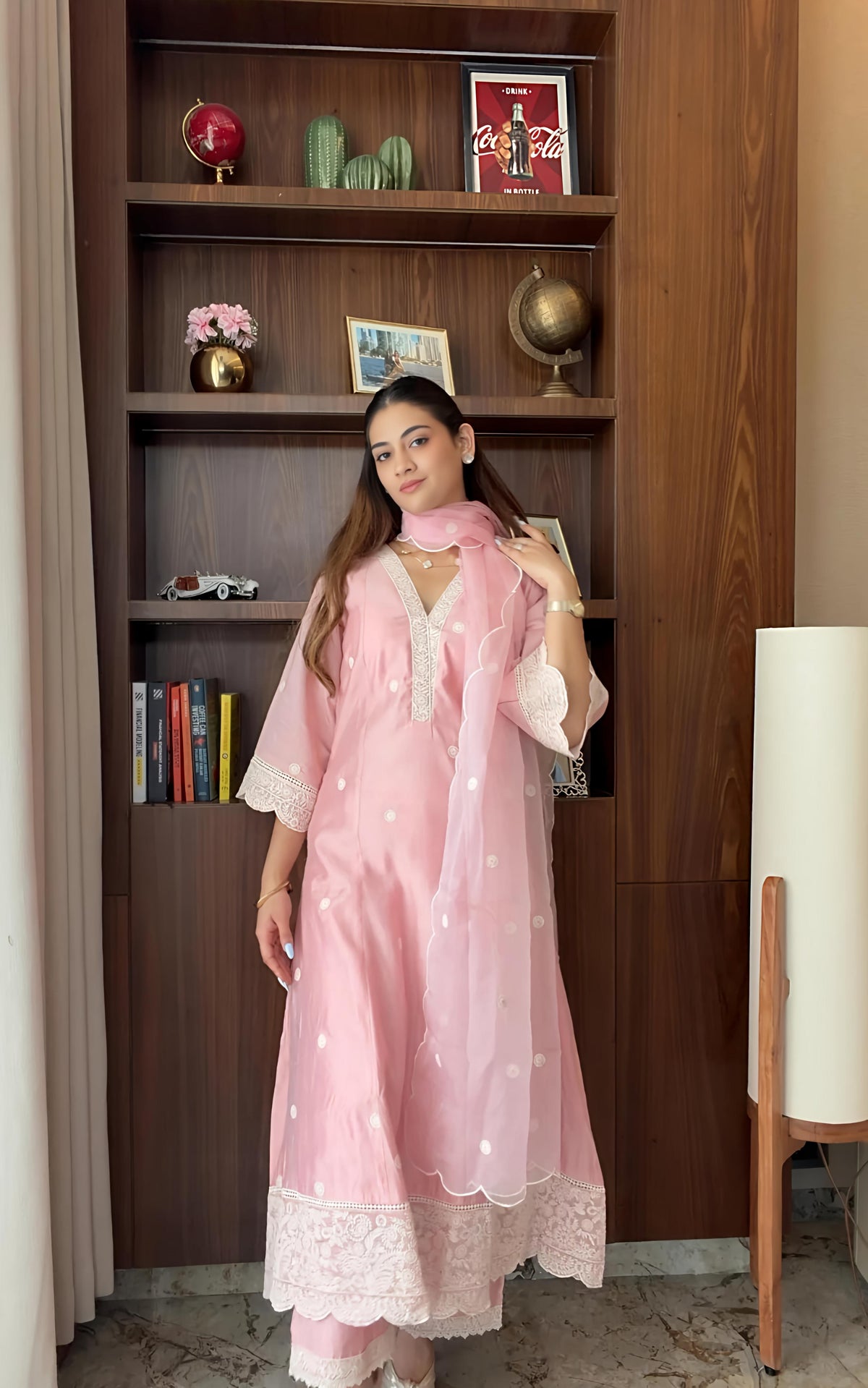 Blush Pink Chanderi A-line Suit Set