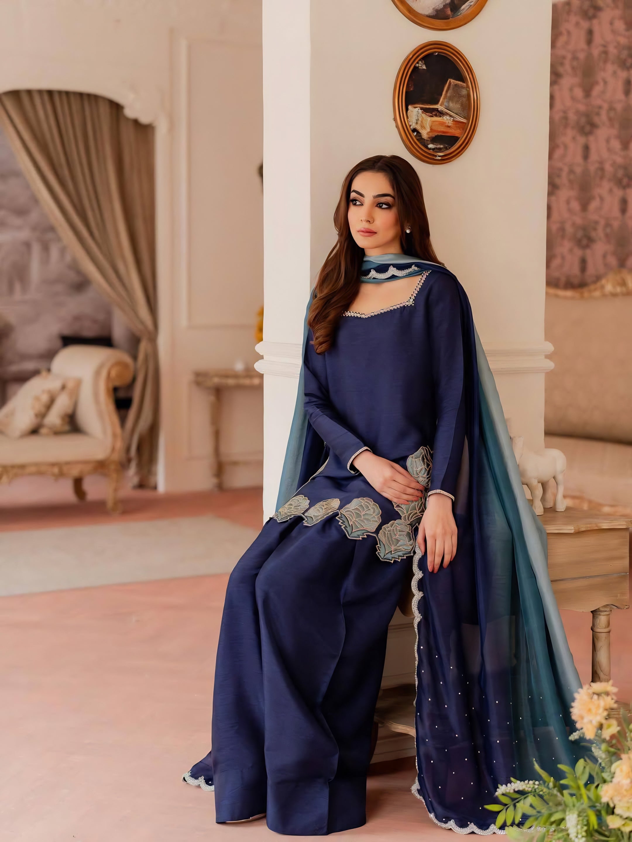 Aqua Blue Bold And Breathtaking Zari Embroidery Suit