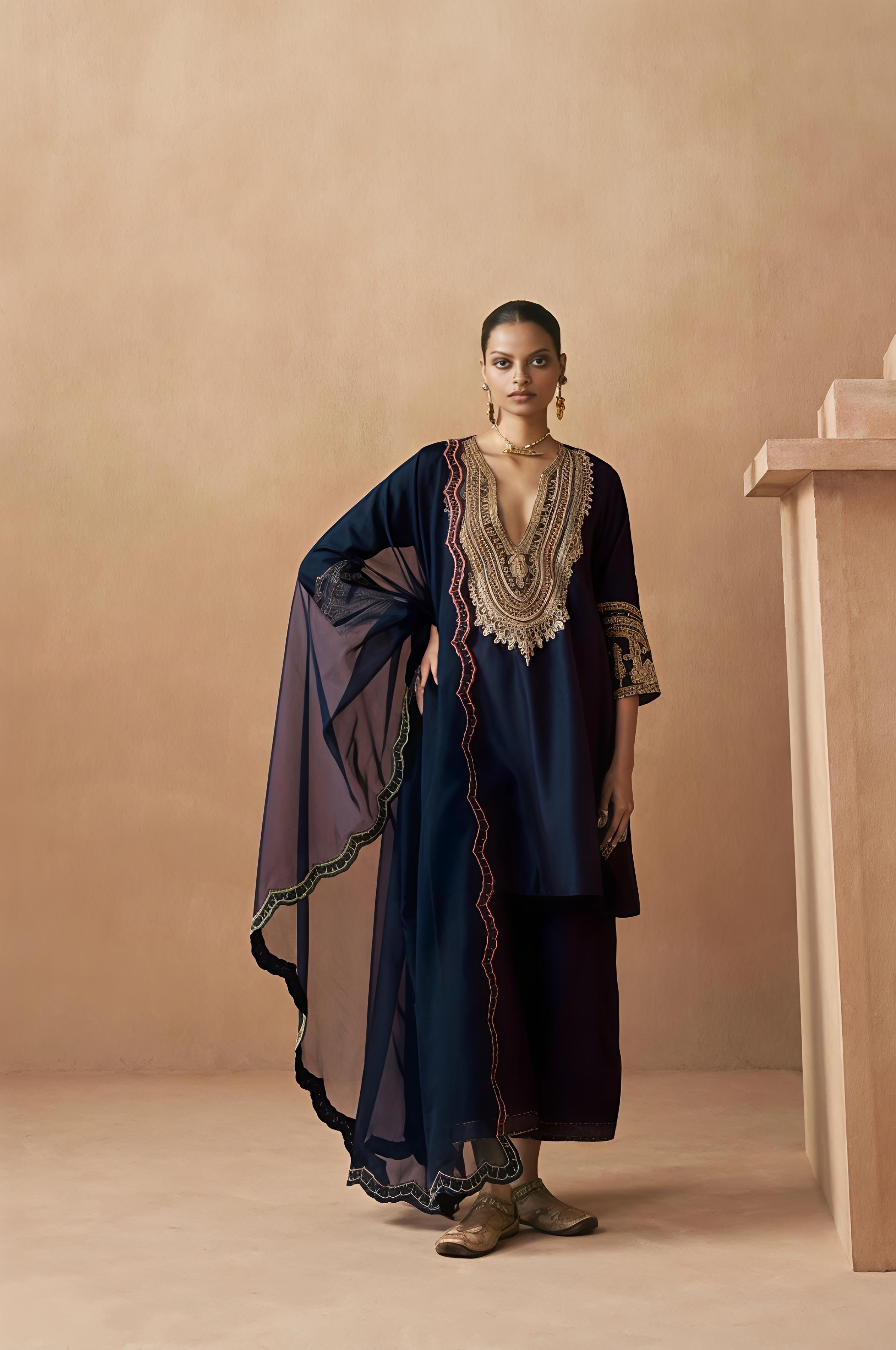 Navy Blue Roman Silk Salwar Suit