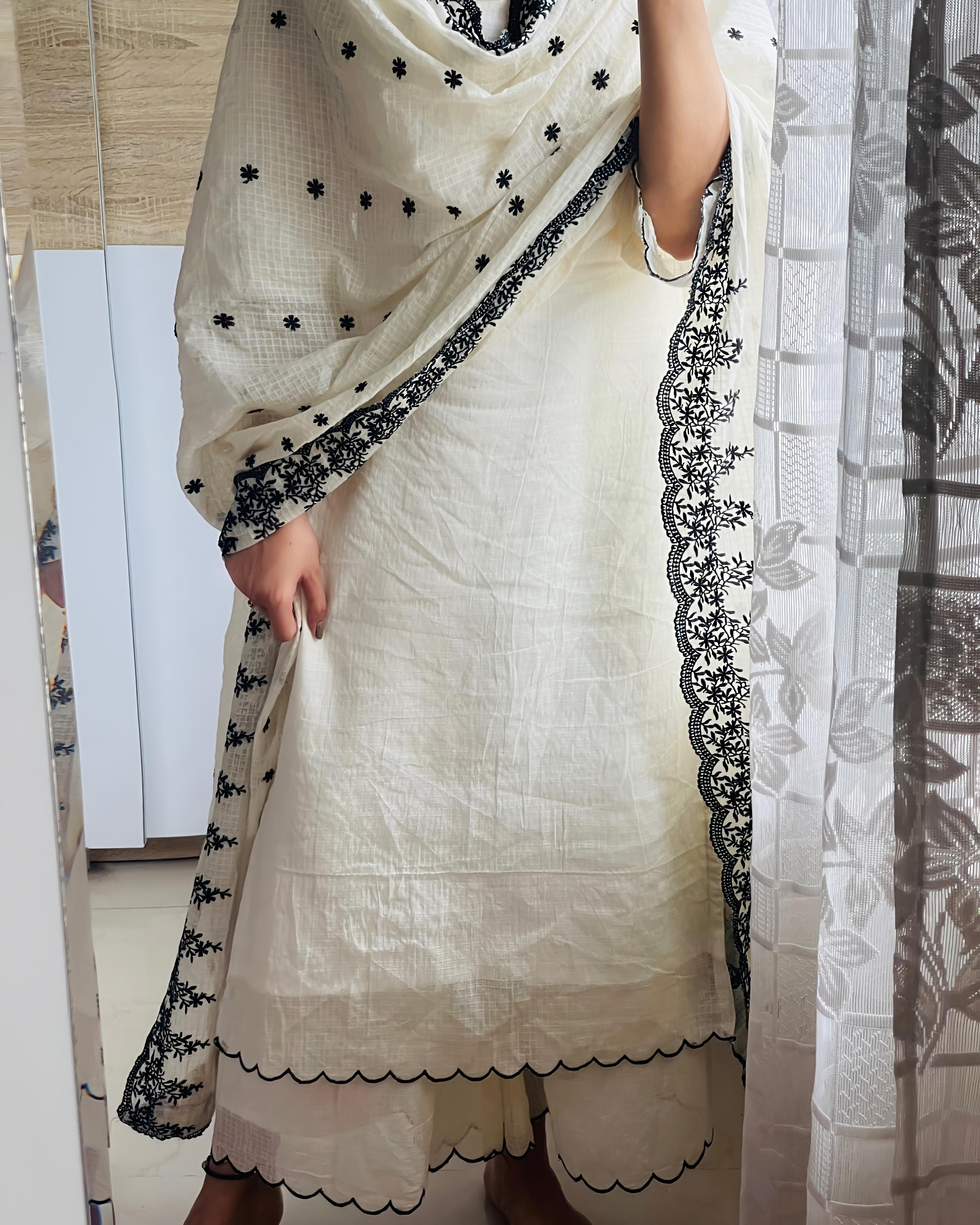 Beige Kota Check Cotton Suit Set