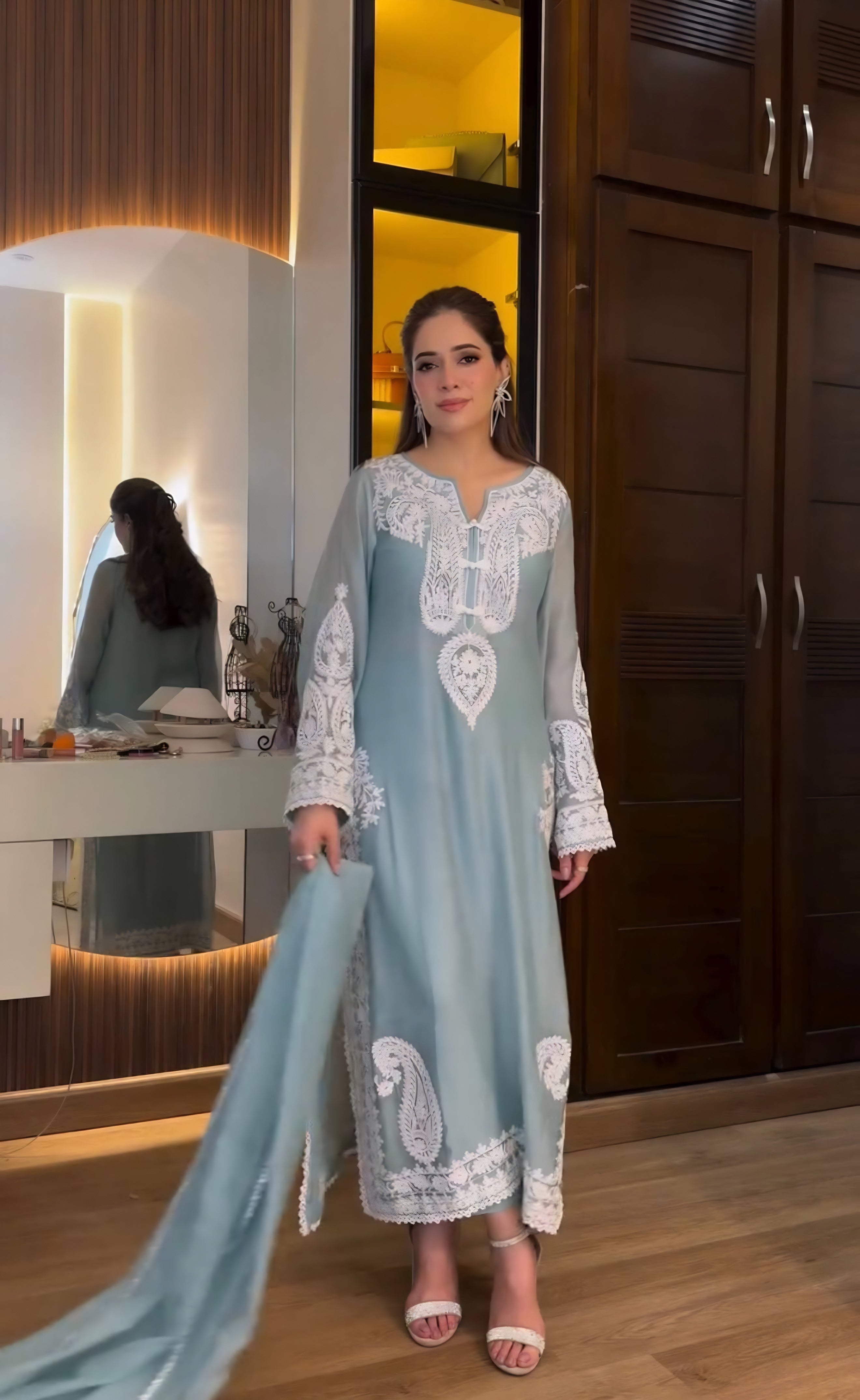 Sky Blue Embroidered Suit Set