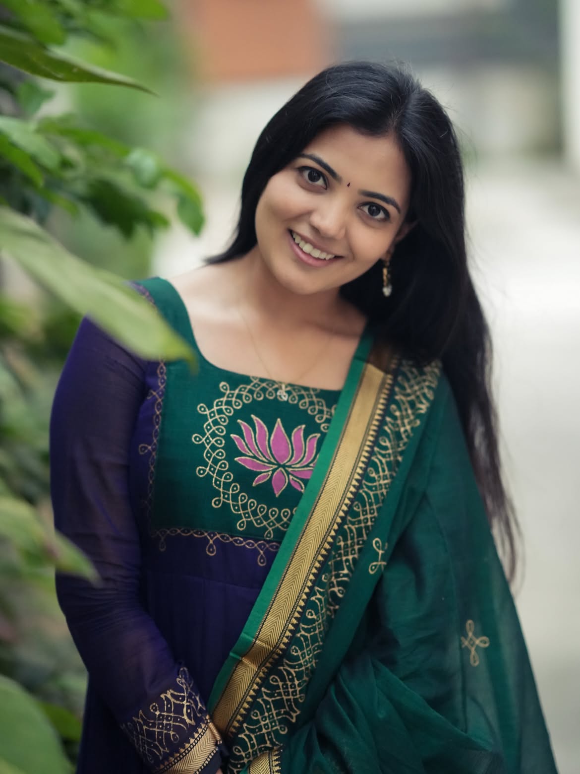 Deep Blue Emerald Green Flared Anarkali Suit Set