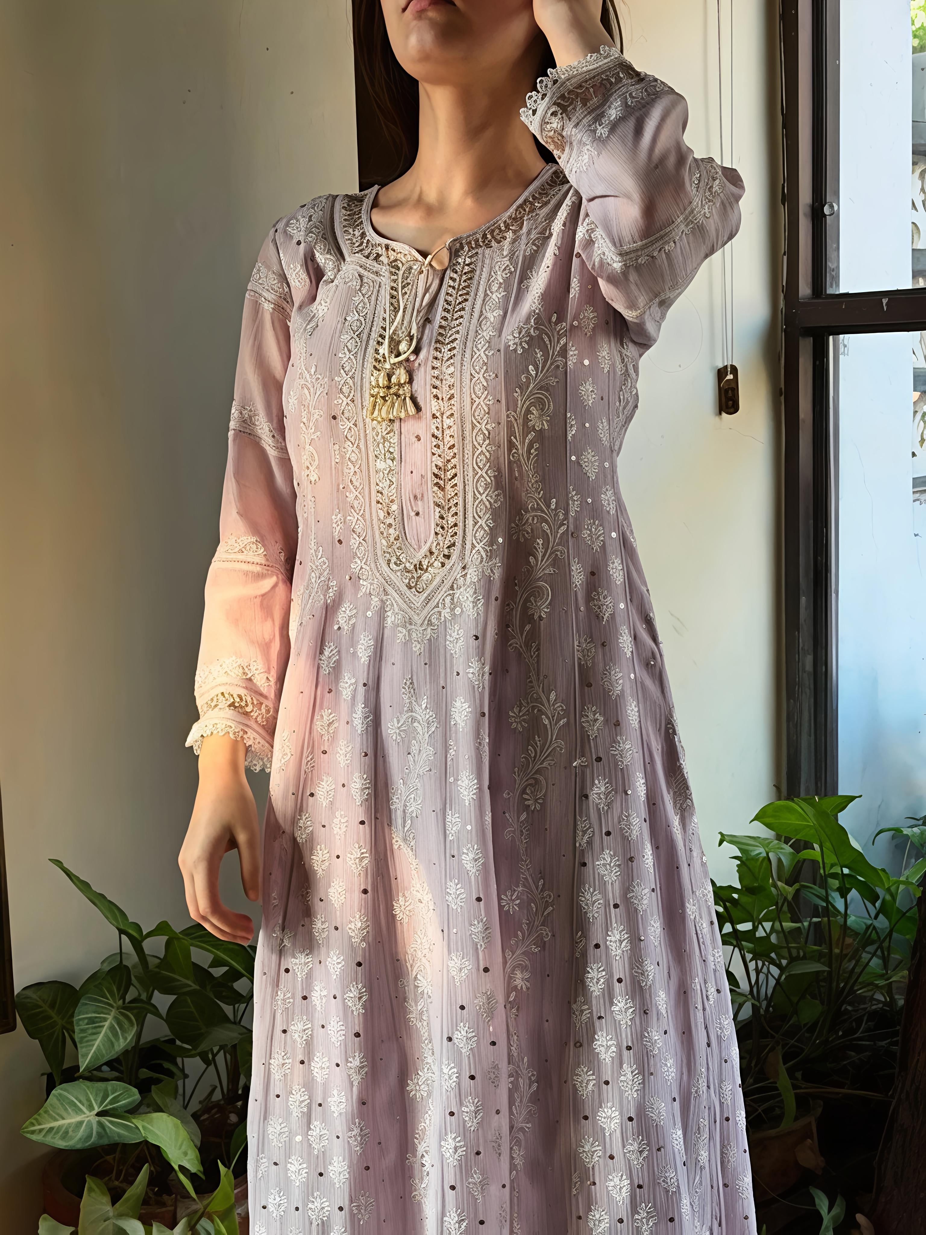 Lavender Mal Chikankari Suit Set