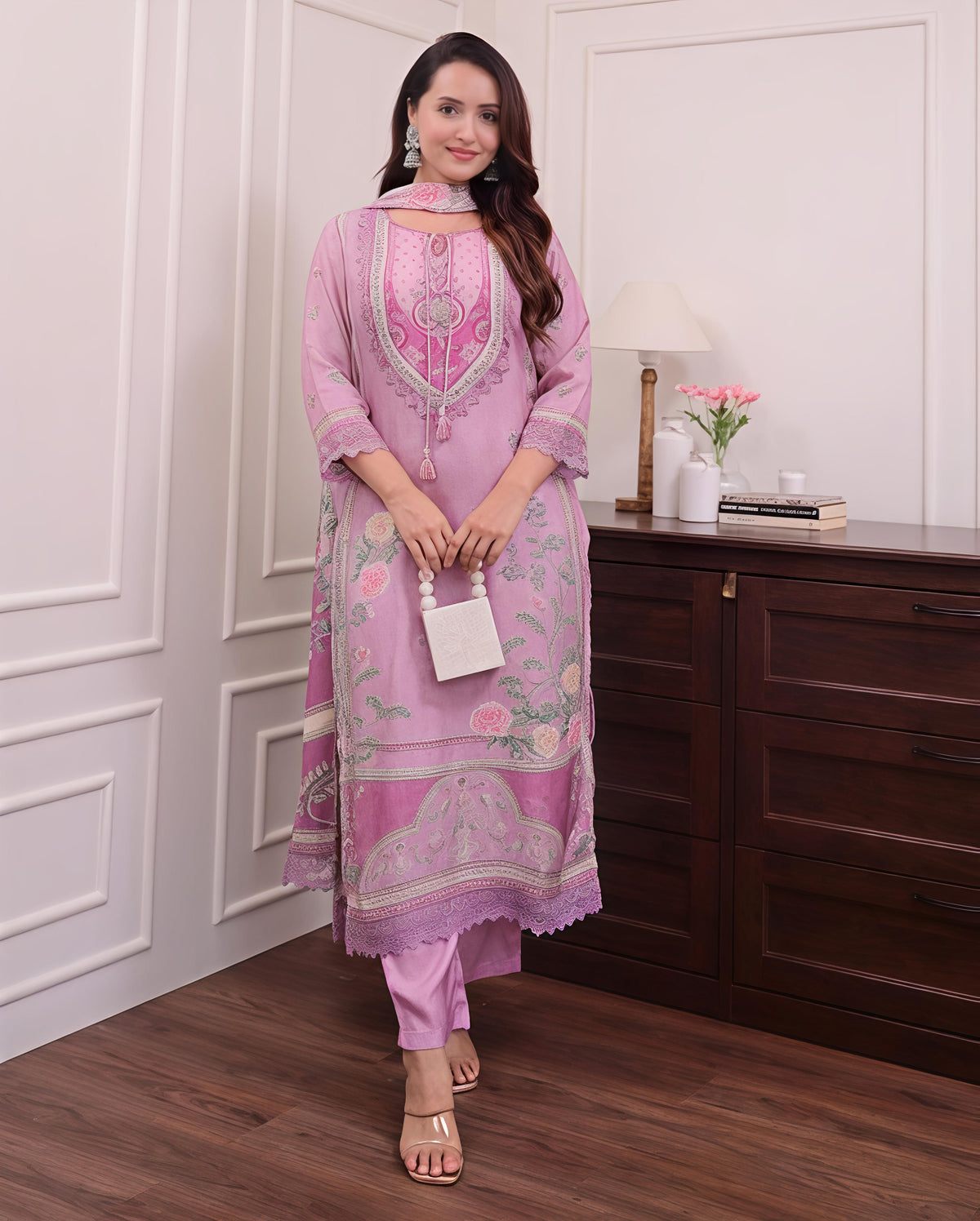 Lilac Muslin Pakistani Suit