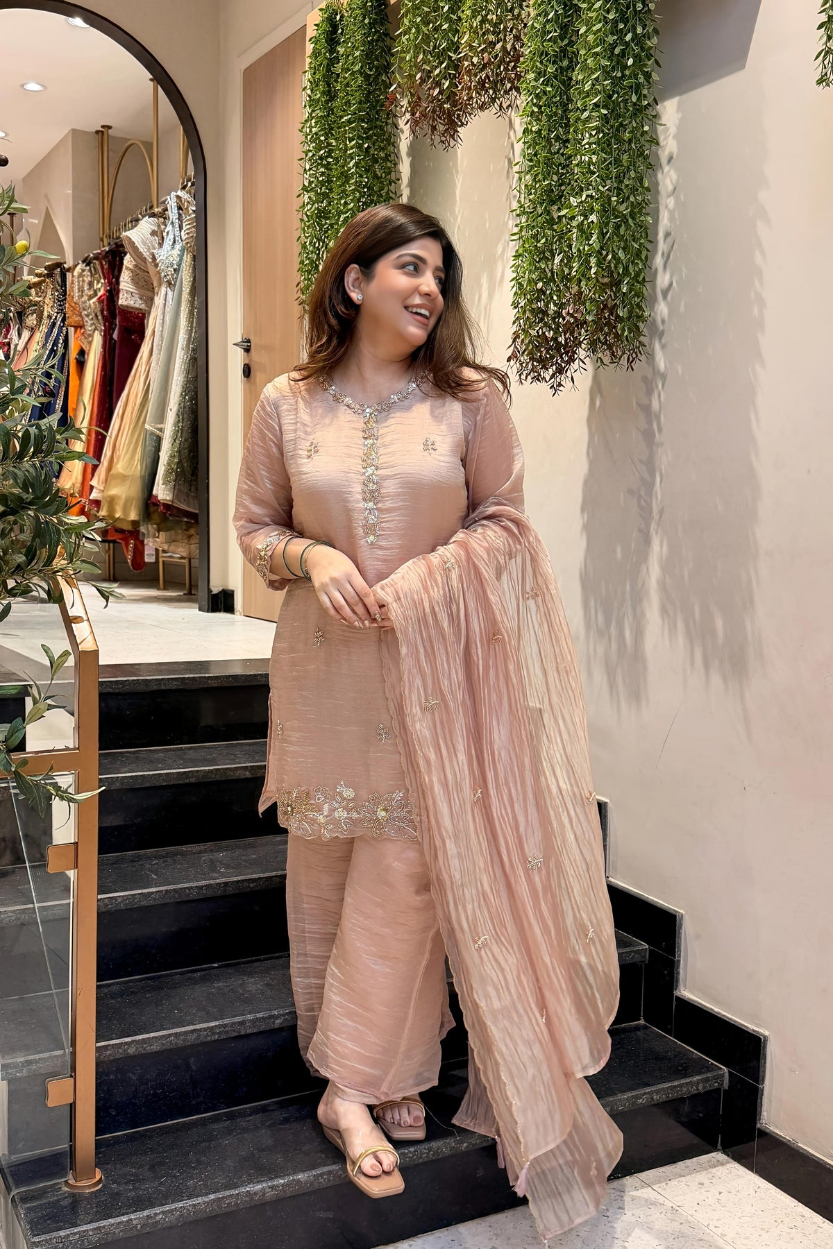 Rose Gold Hand Embroidered Suit Set