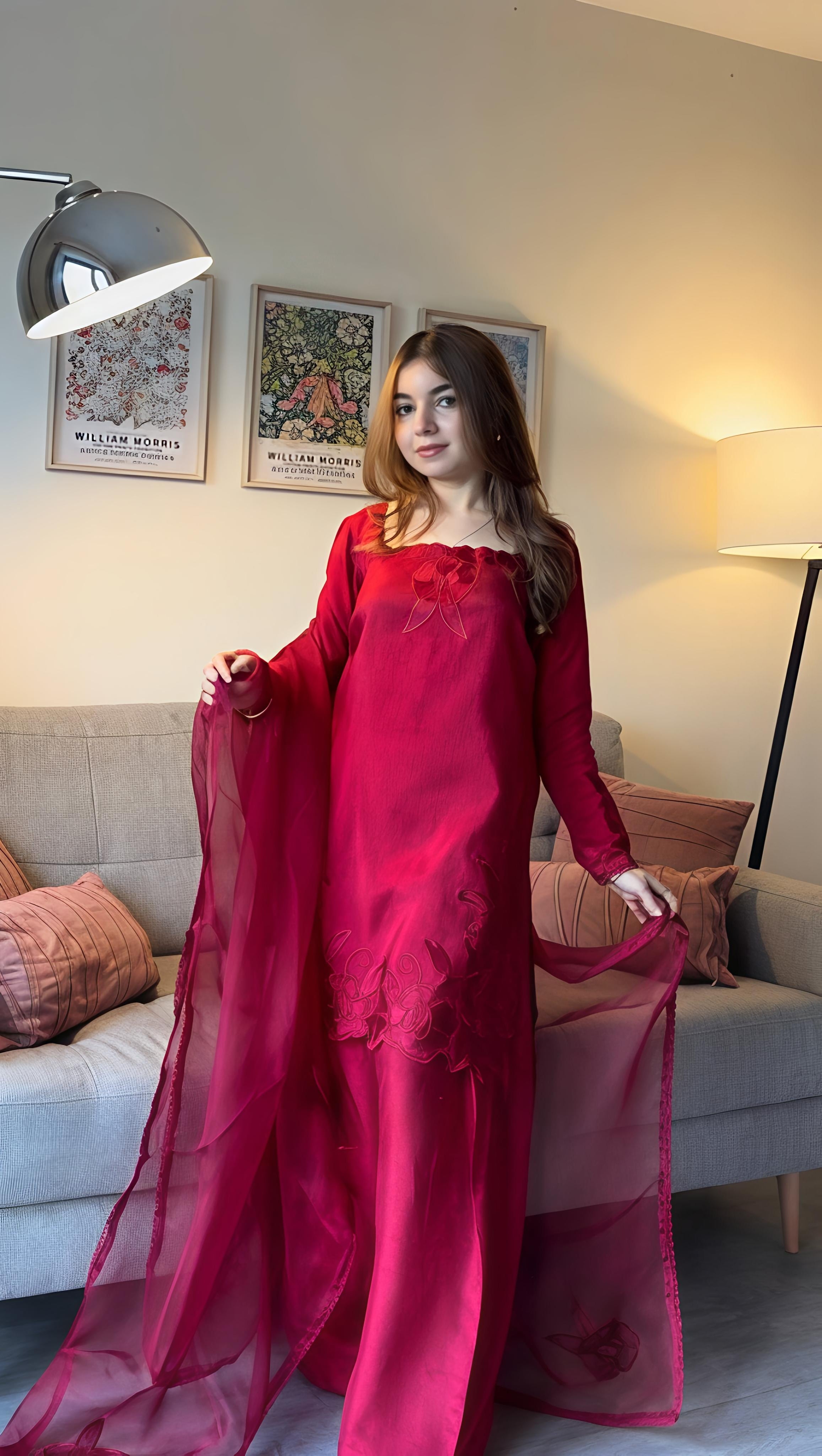 Dark Pink Roman Fabric Palazzo Suit