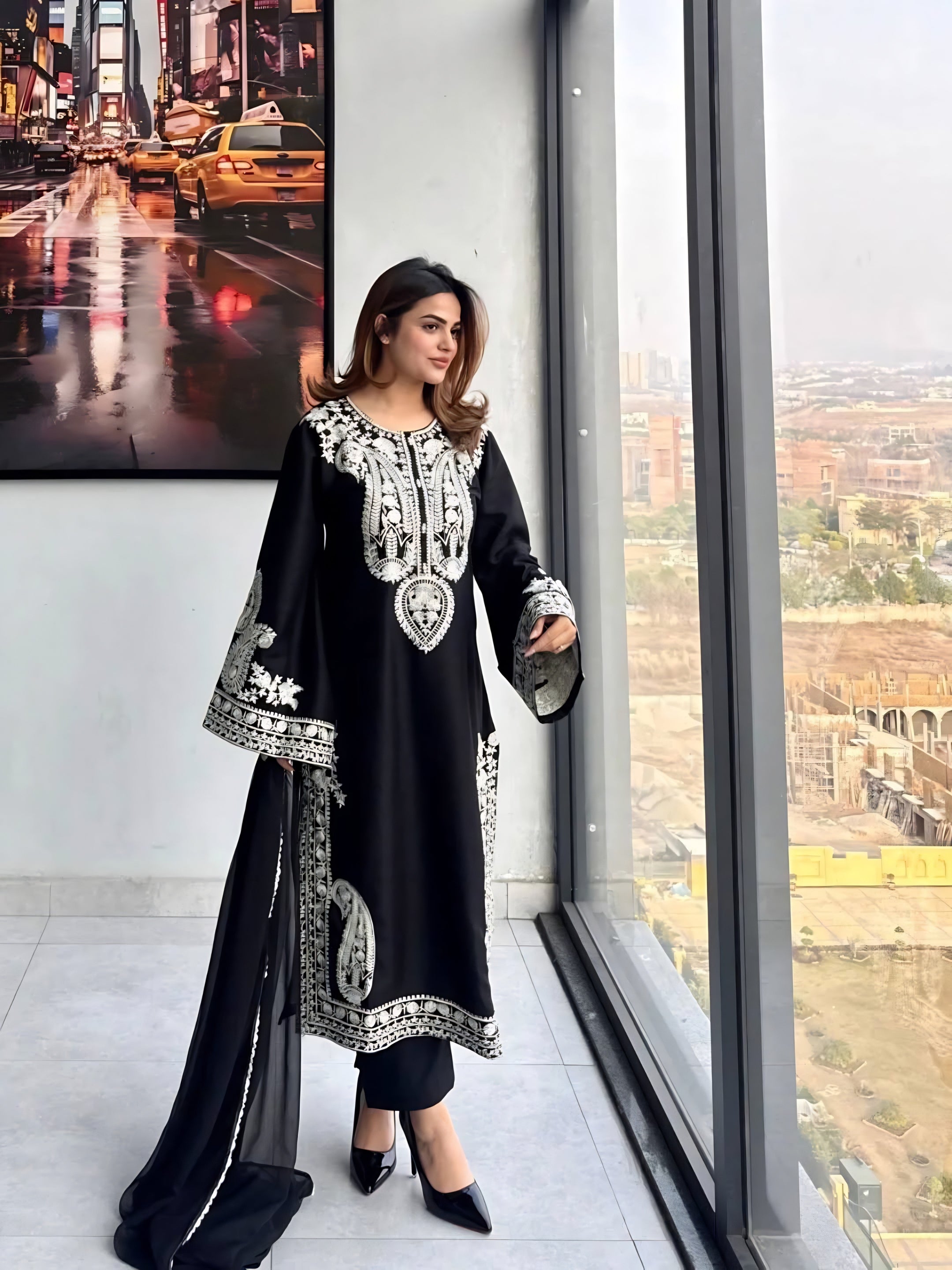 Black Embroidered Suit Set