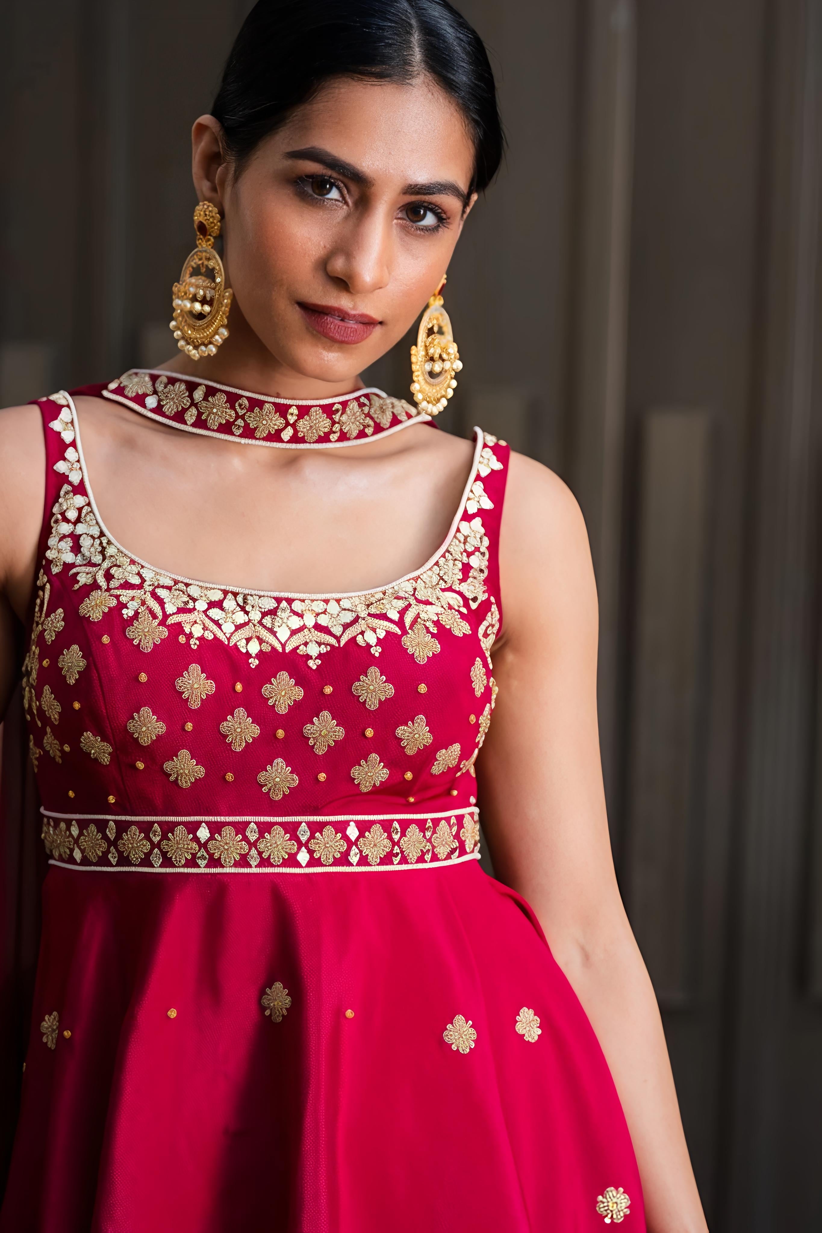 Maroon Embroidered Sharara Set
