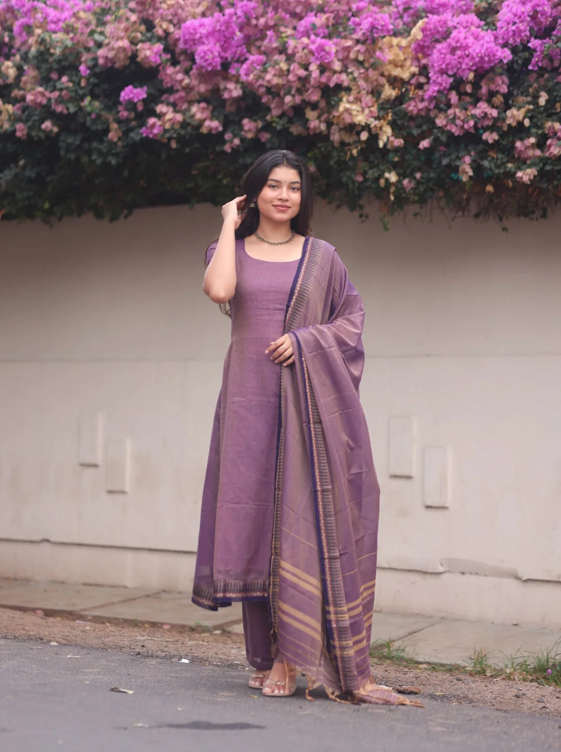 Lilac Narayanpet Cotton A-Line Suit Set