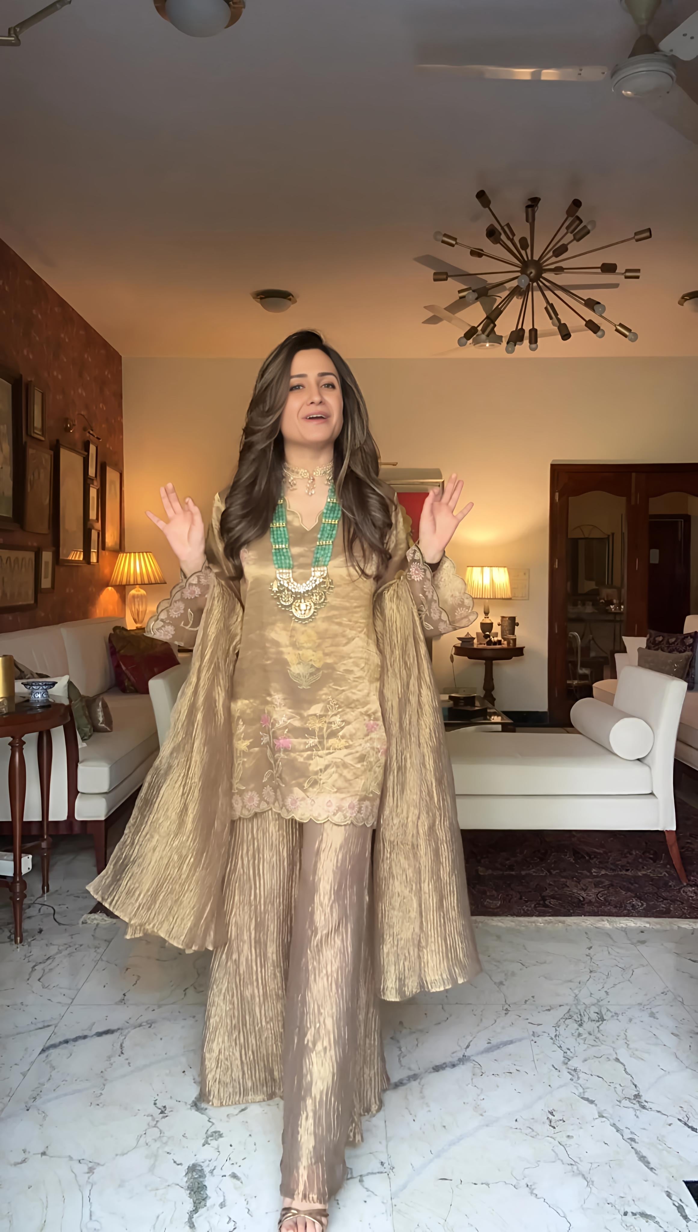 Metallic Crushed Sharara Set