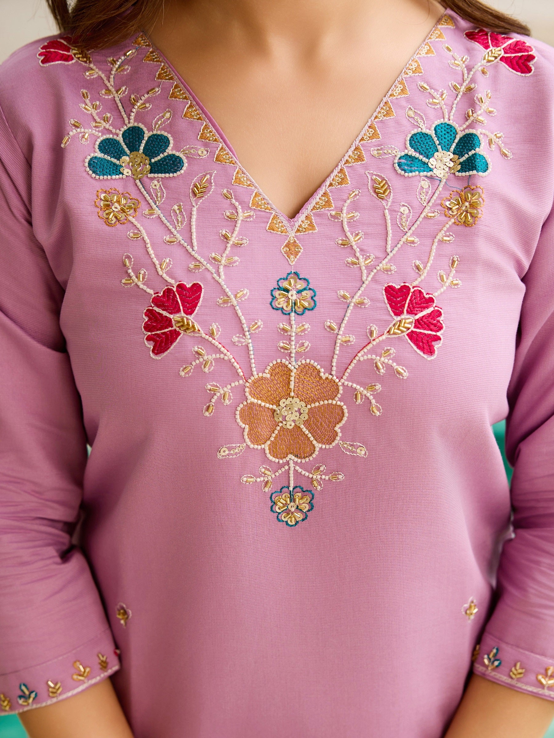 Light Purple Silk Blend Embroidery Kurta Suit Set