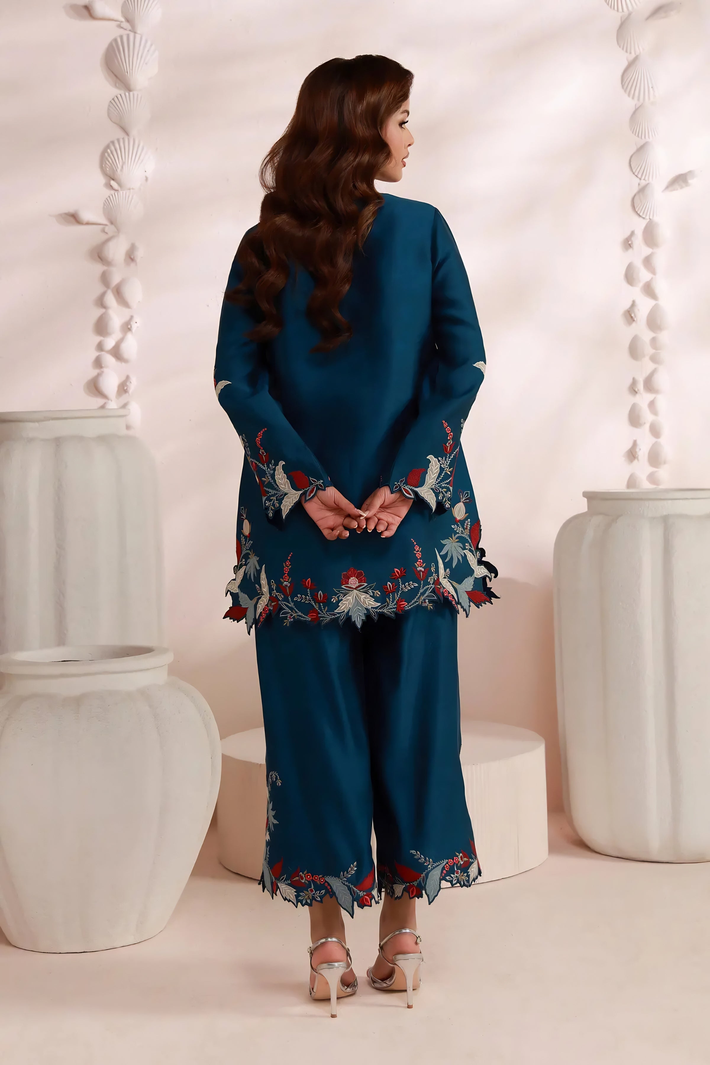 Zein Embroidered Silk Co-Ord Set