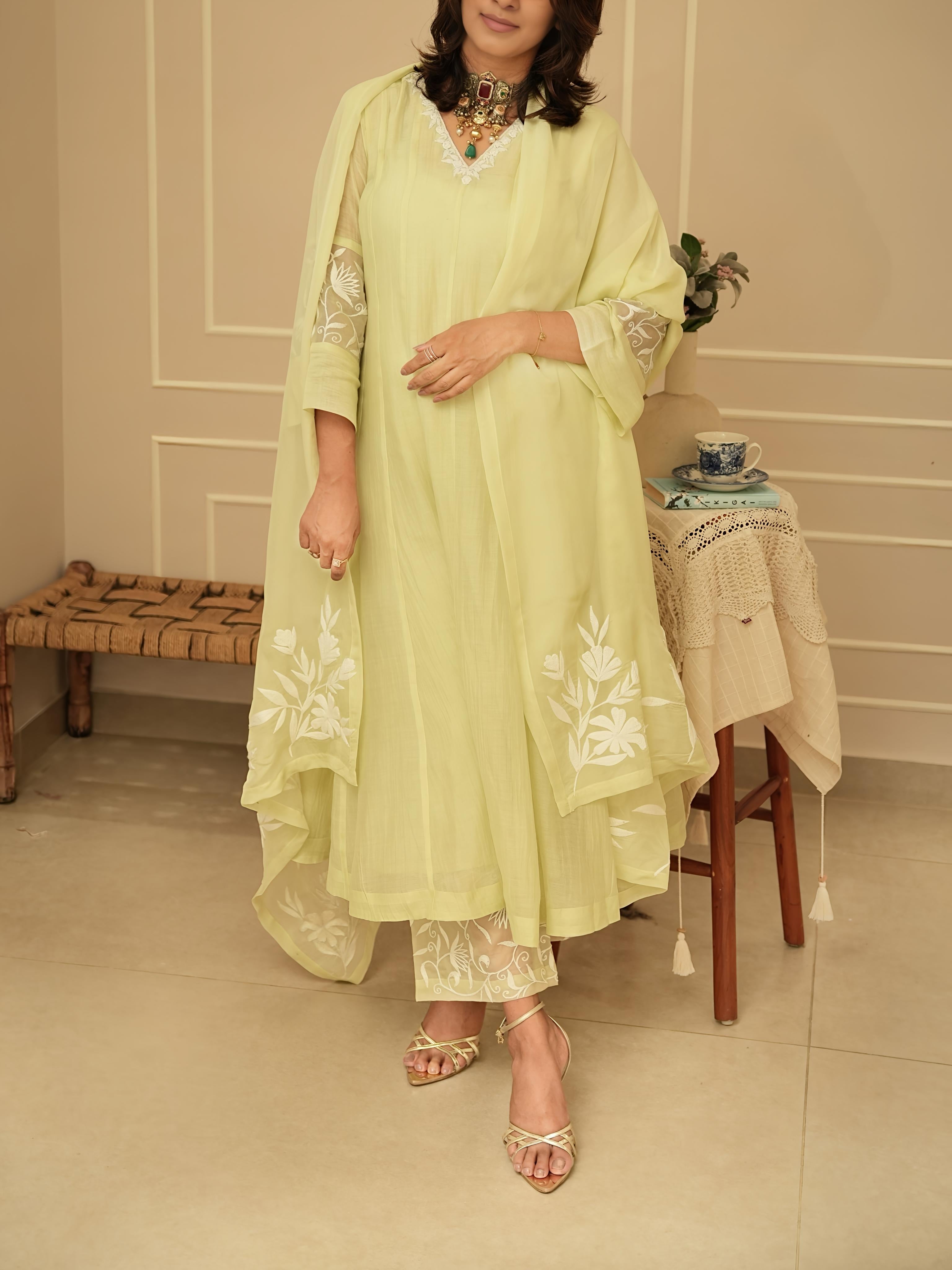 Lime Green Anarkali Suit Set