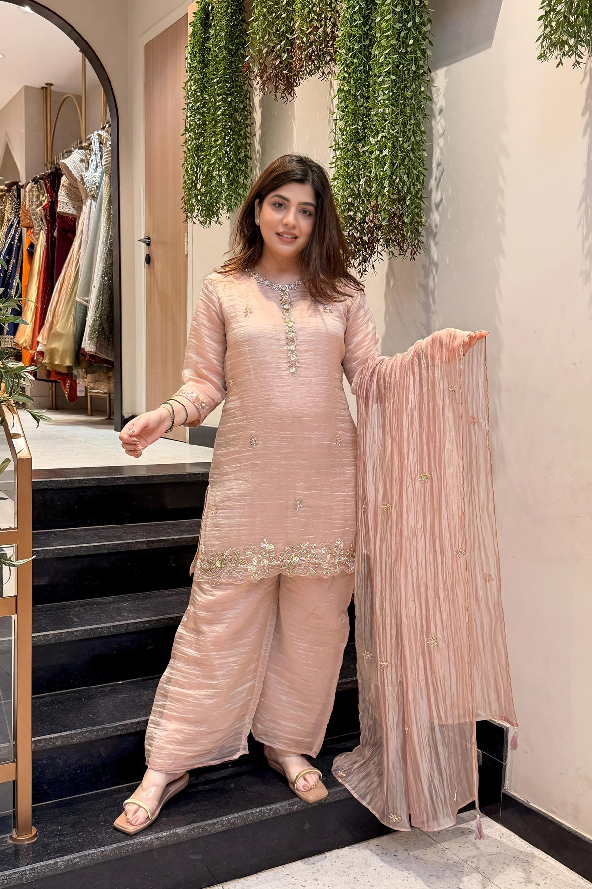 Rose Gold Hand Embroidered Suit Set