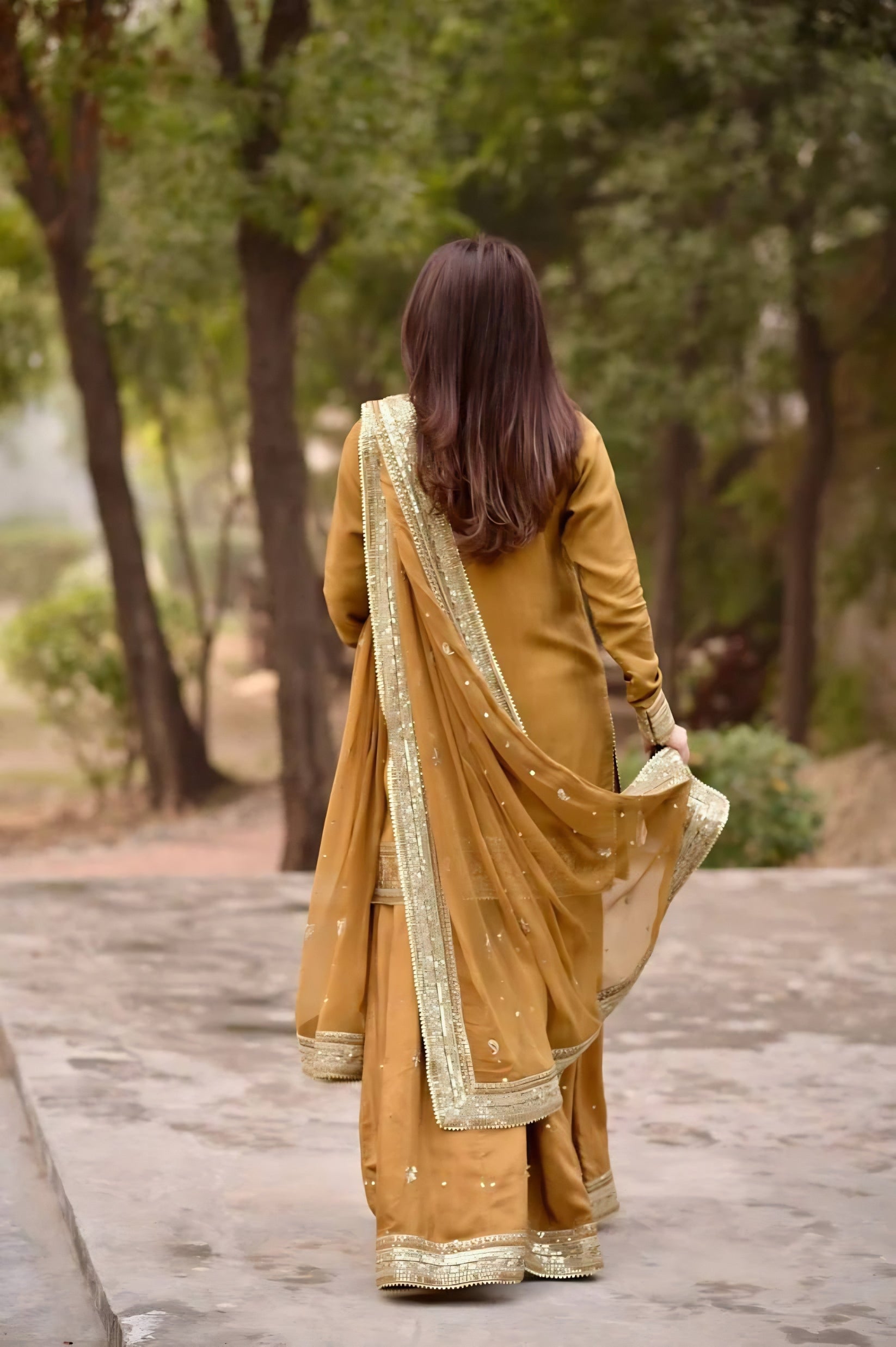 Mustard Yellow Mul Chanderi Palazzo Suit Set