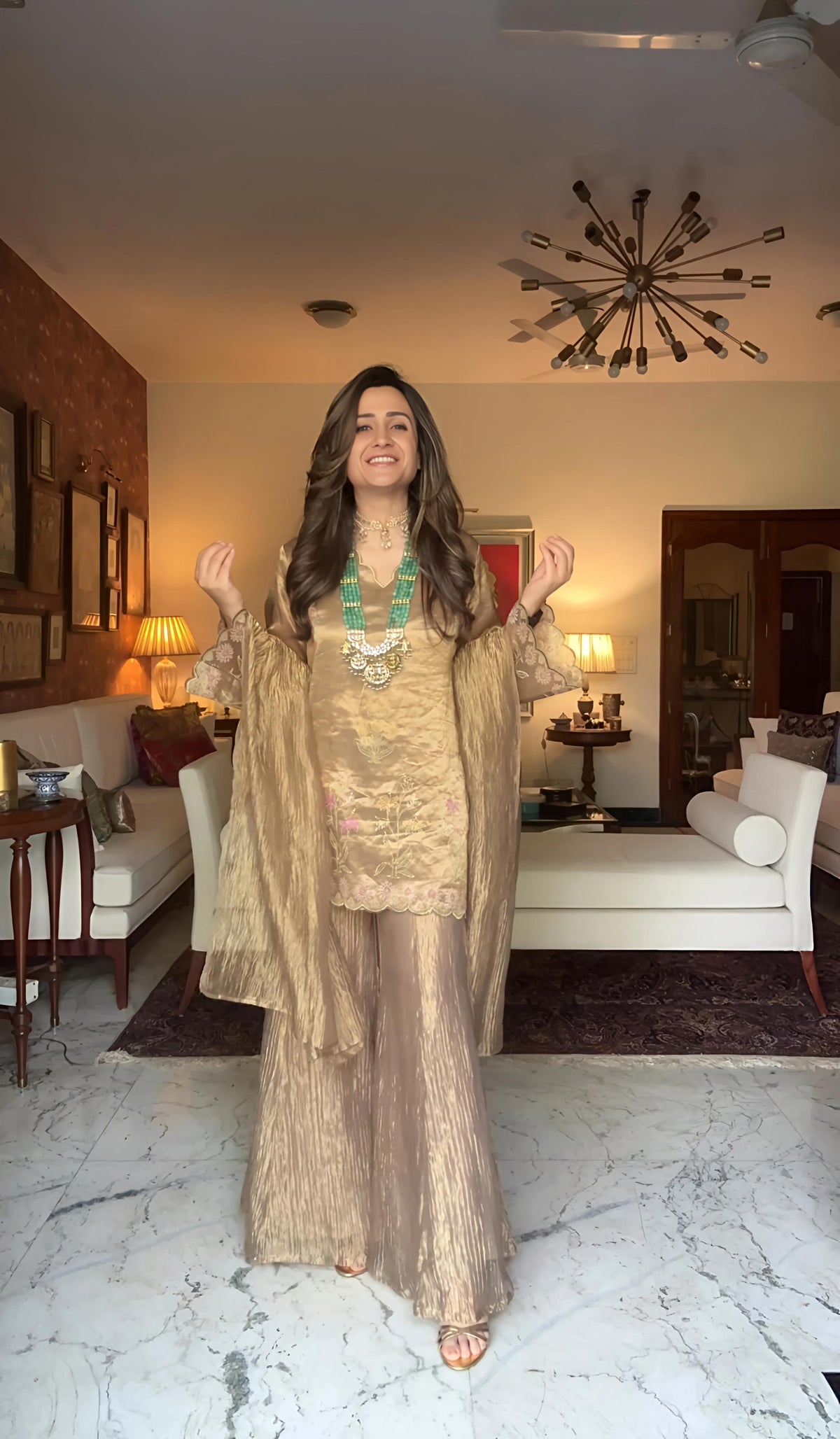 Metallic Crushed Sharara Set