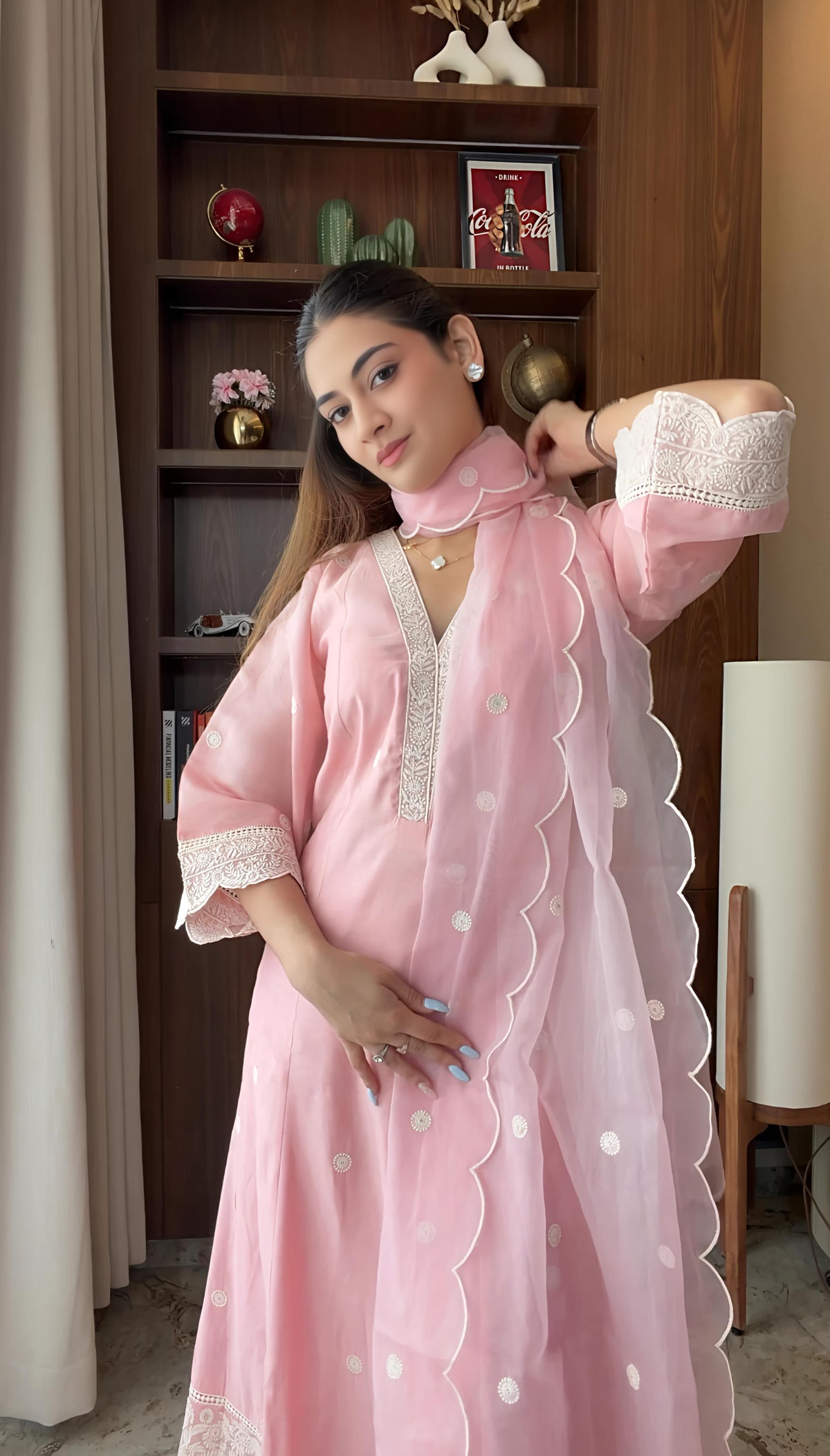 Blush Pink Chanderi A-line Suit Set