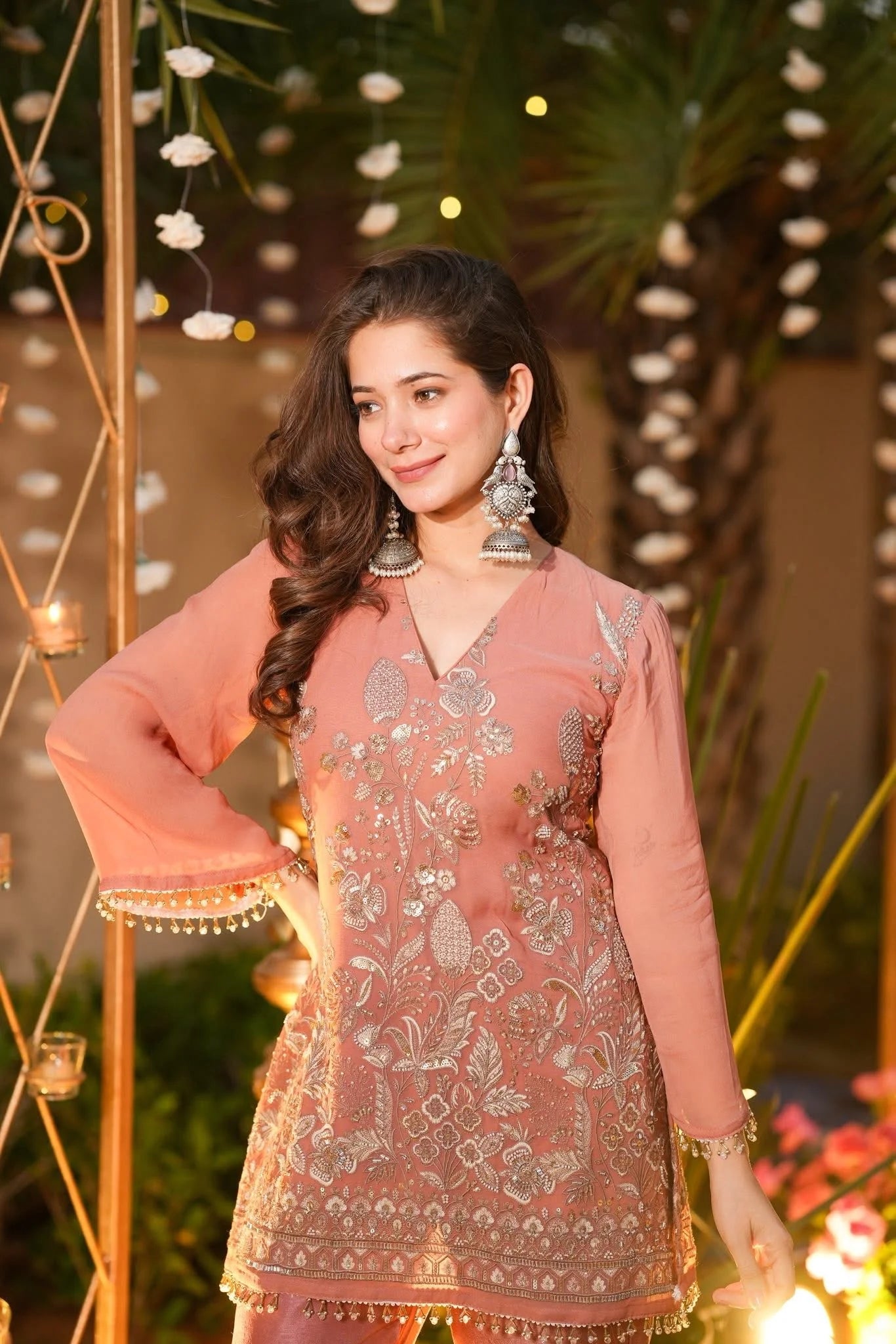 Crunchy Silk Embroidered Kurta Pant Set.
